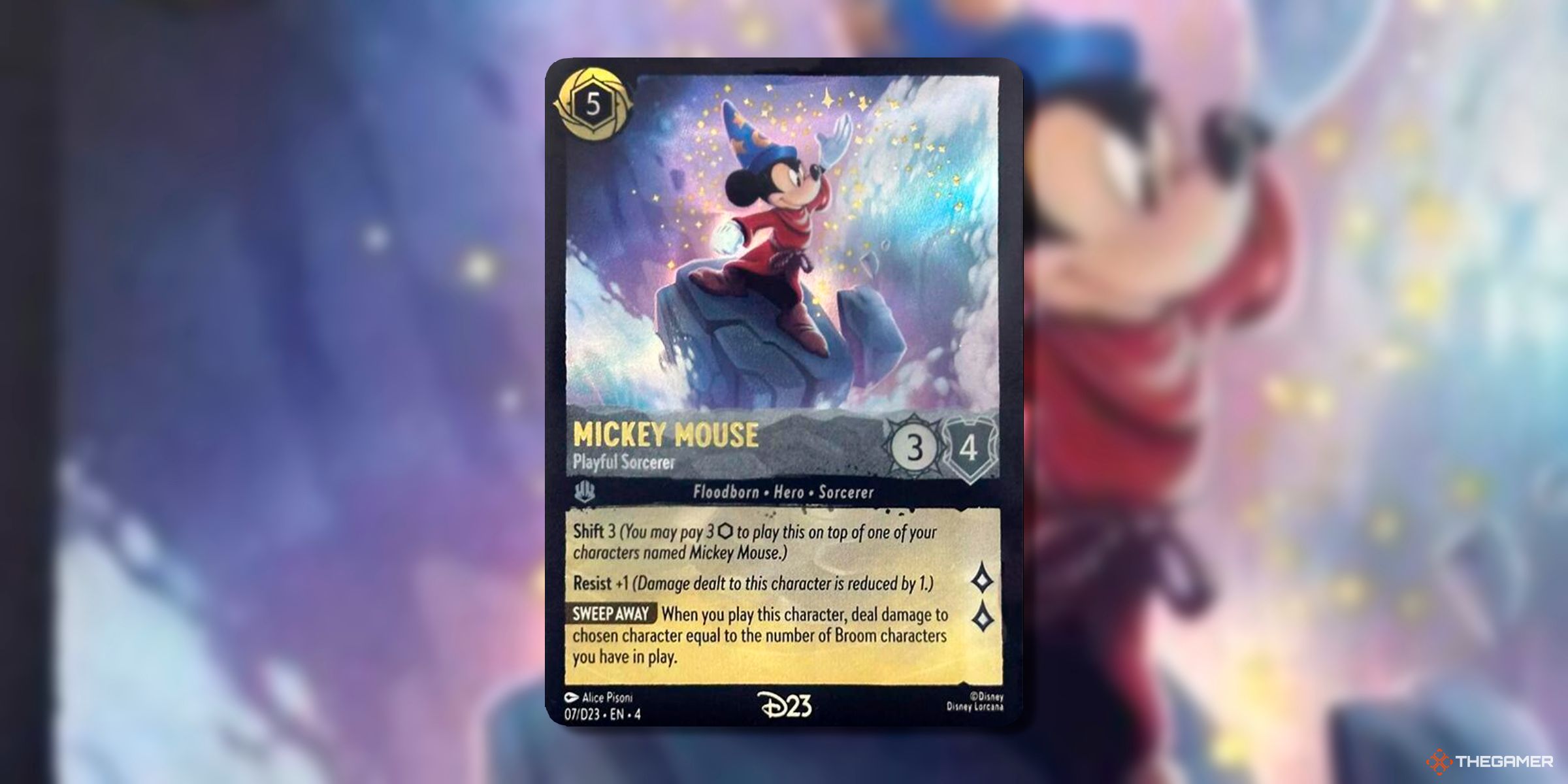 Mickey Mouse, Playful Sorcerer (D23 Promo, 7) Character Card From Disney Lorcana.