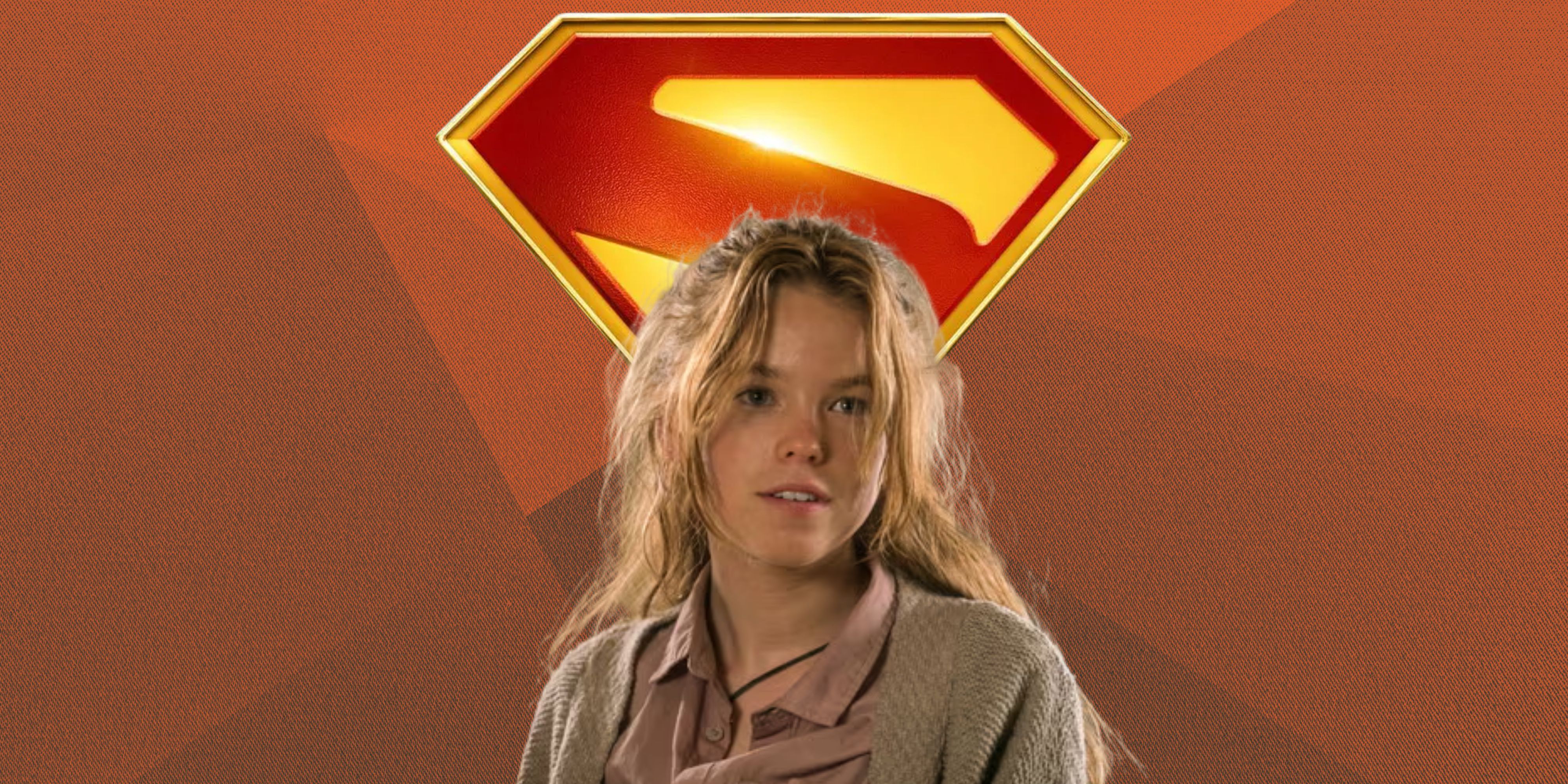 Milly Alcock com o logotipo do Superman atrás dela