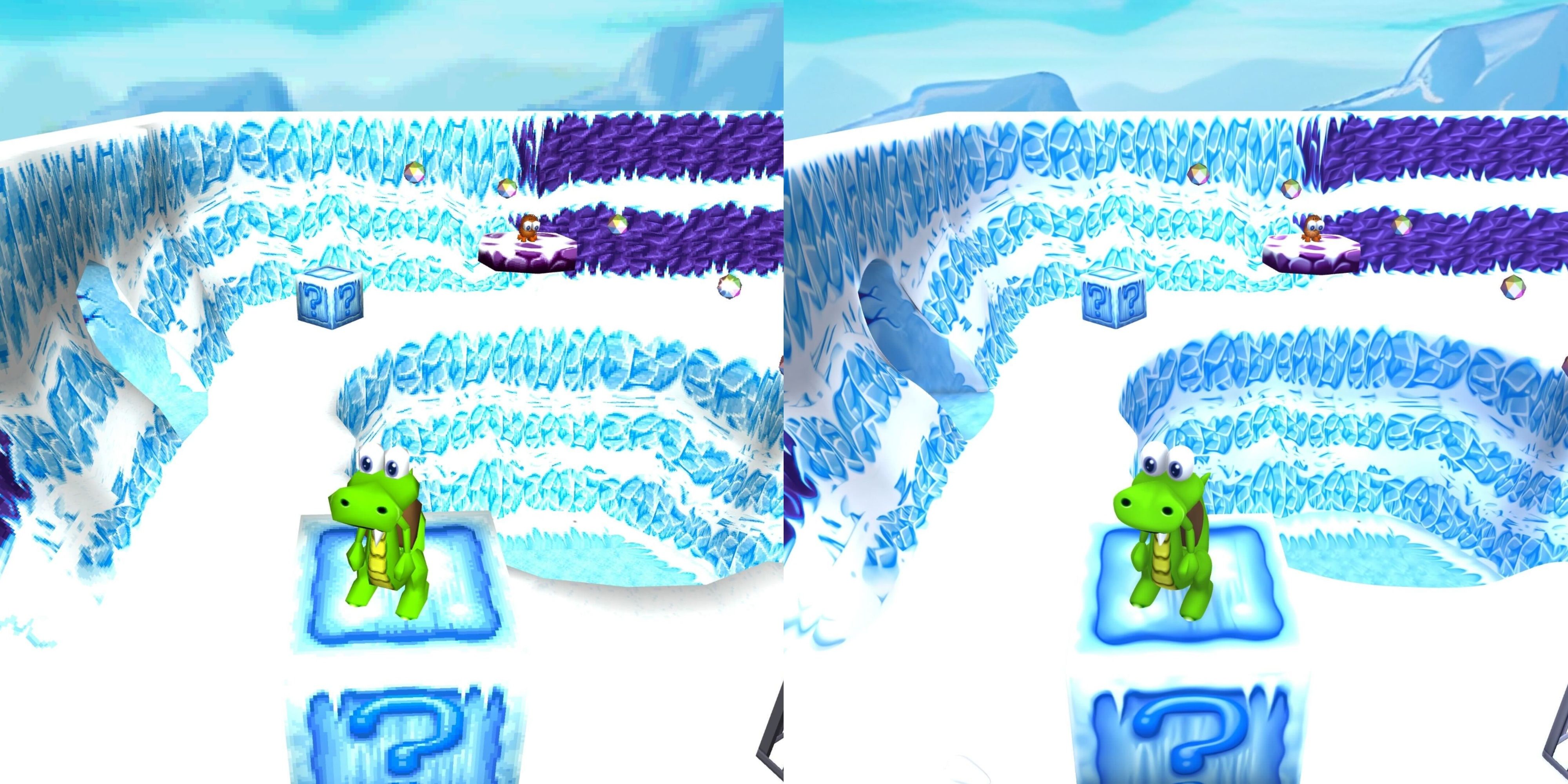 comparison between original croc and remastered croc.