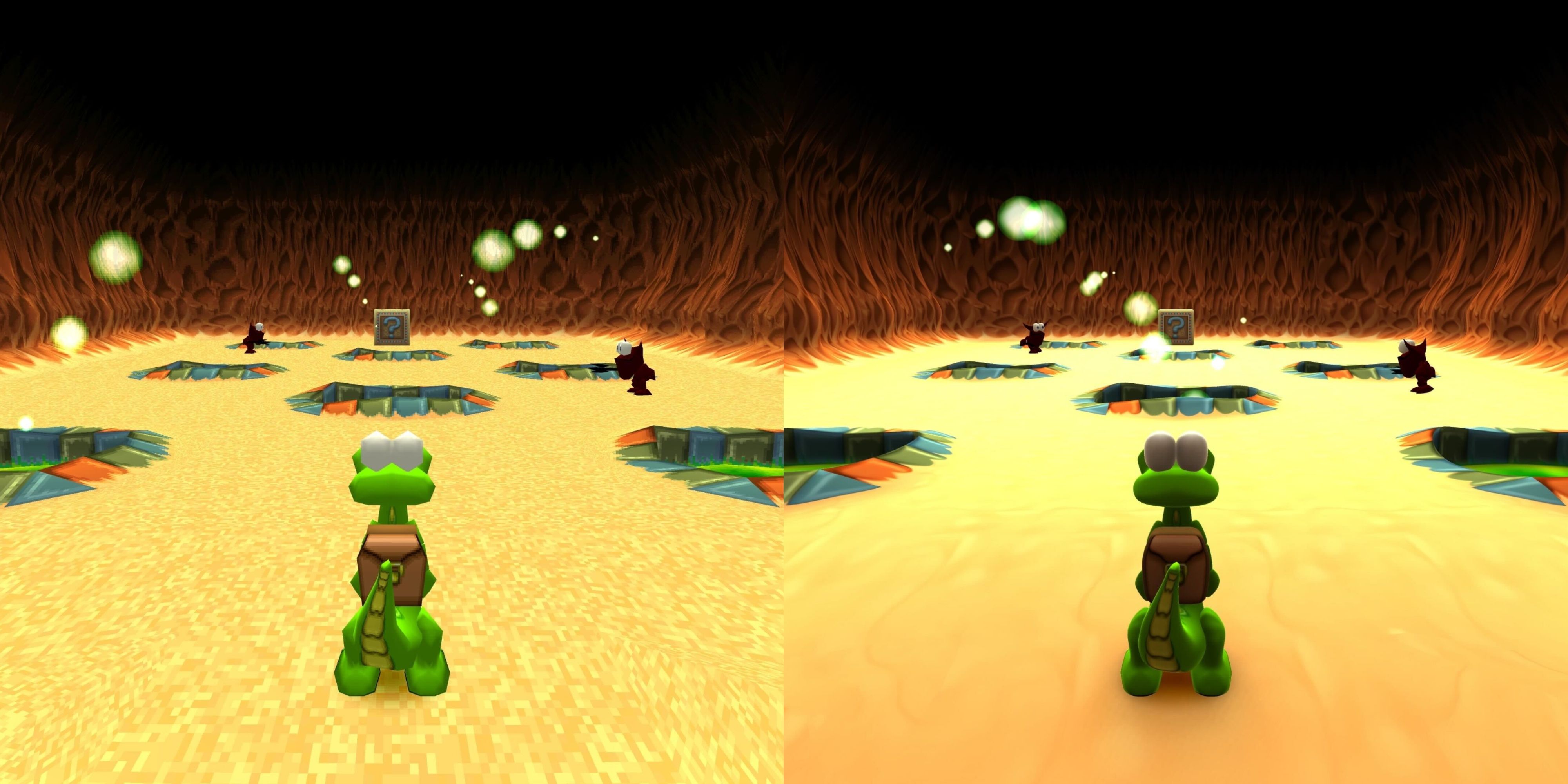 comparison between original croc and remastered croc.