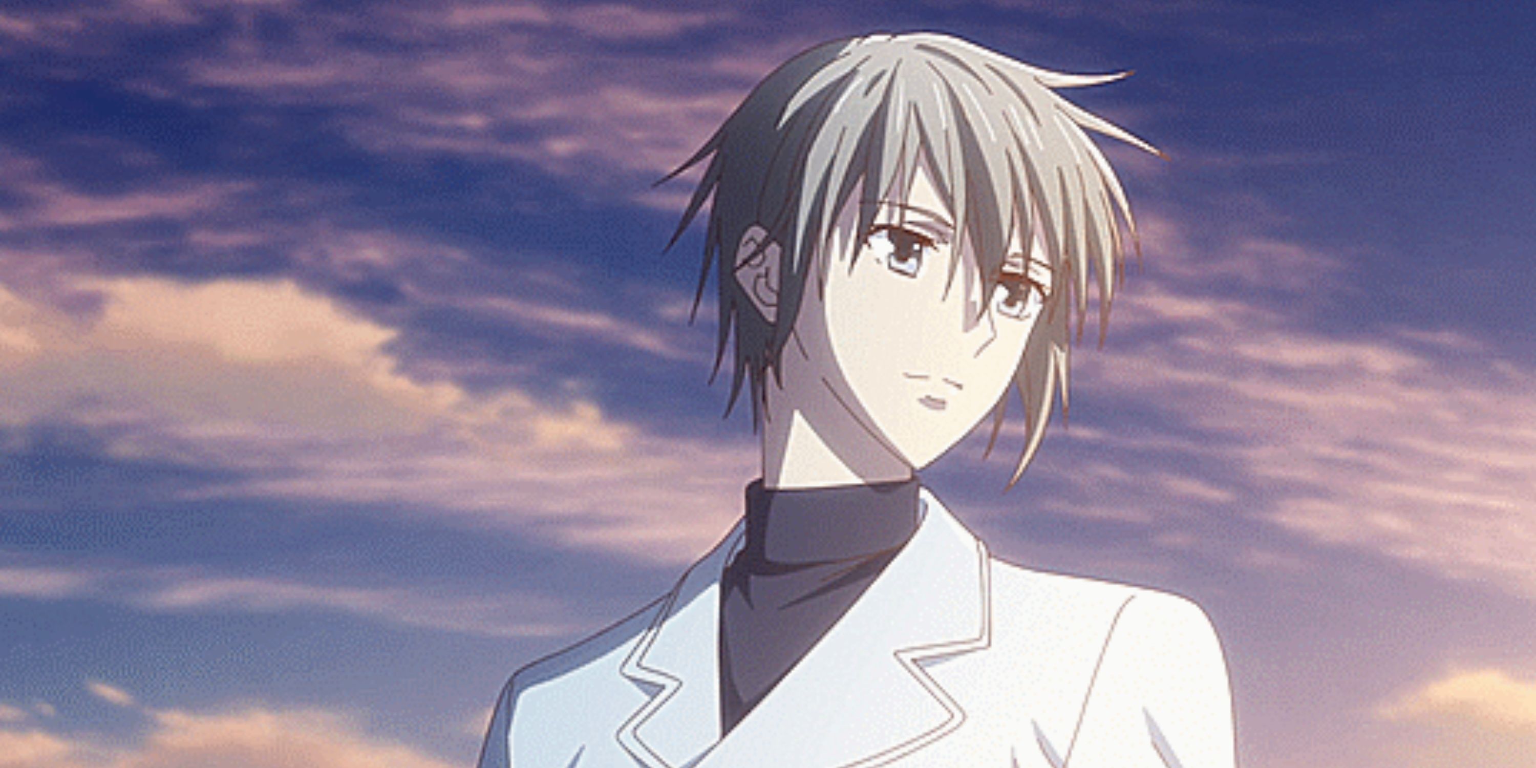 Yuki from the fruit basket in front of a cloudy sky. 