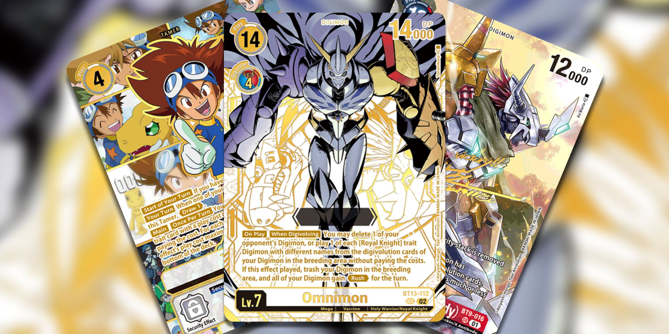 Omnimon, Tai Kamiya, and WarGreymon X Antibody from BT21 World Convergence