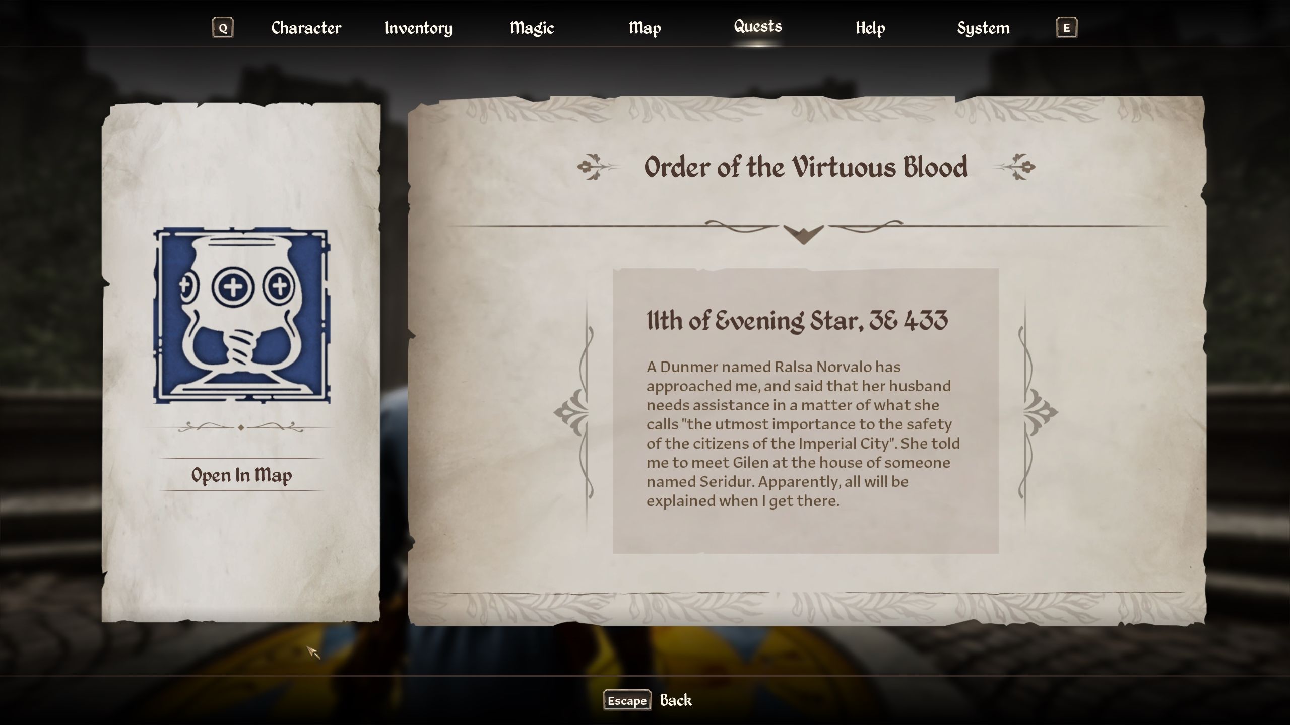 Order Of The Virtuous Blood Quest - Oblivion Remastered