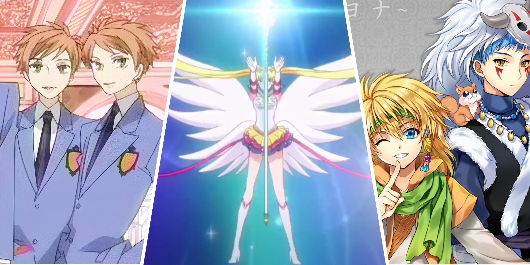 Ouran sailor moon and Yuna of the dawn images in a collage.