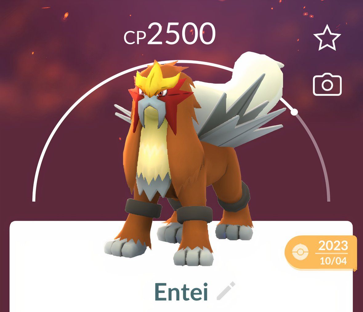 Entei&rsquo;s catch screen from Pokemon Go.