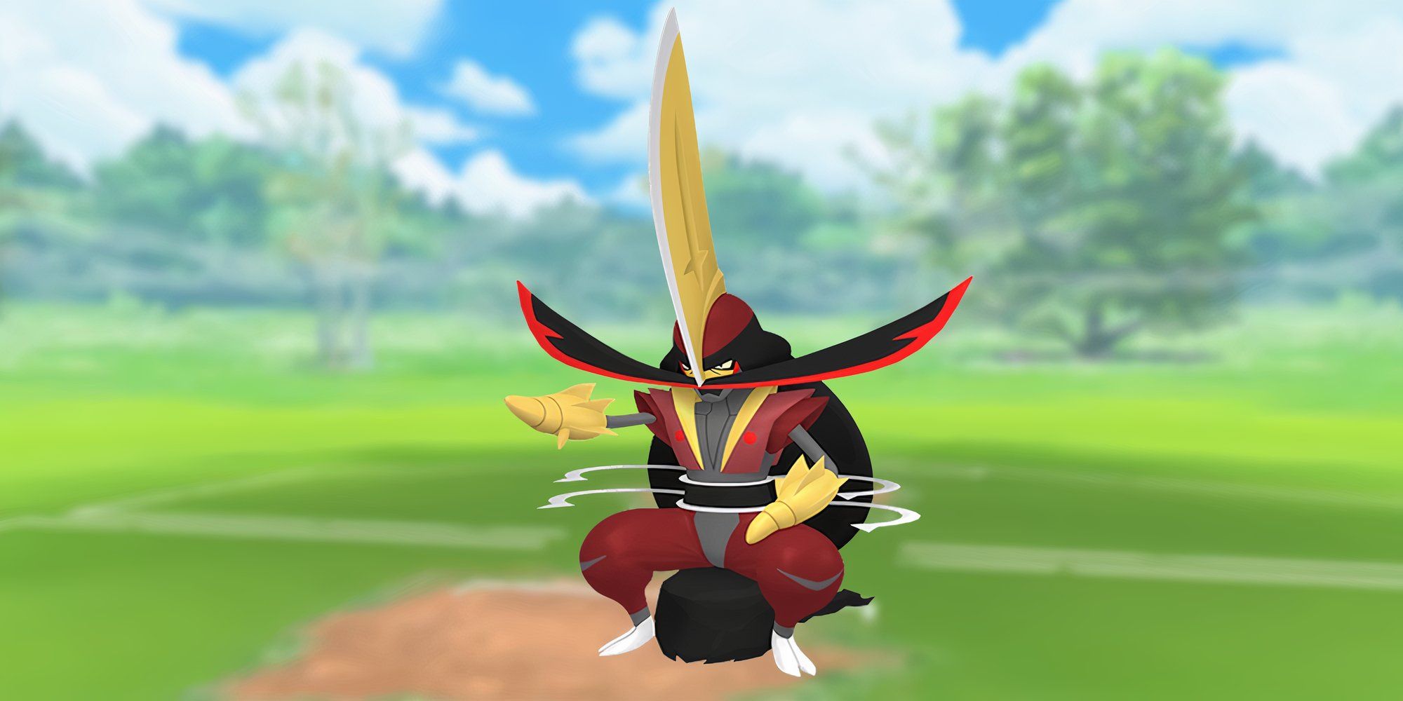 Kingambit with the Pokemon Go battlefield as the background.