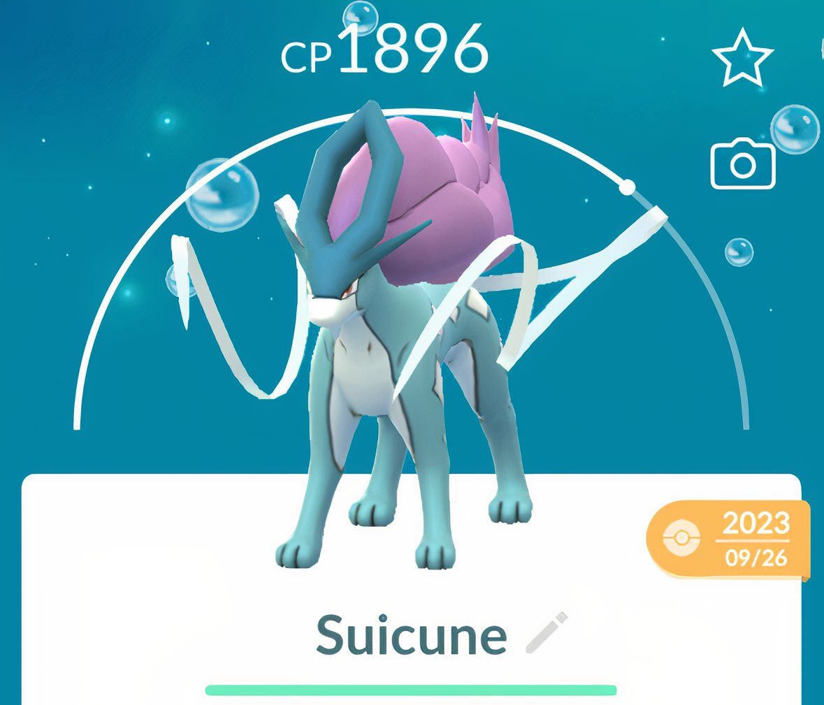 Suicune&rsquo;s catch screen from Pokemon Go.