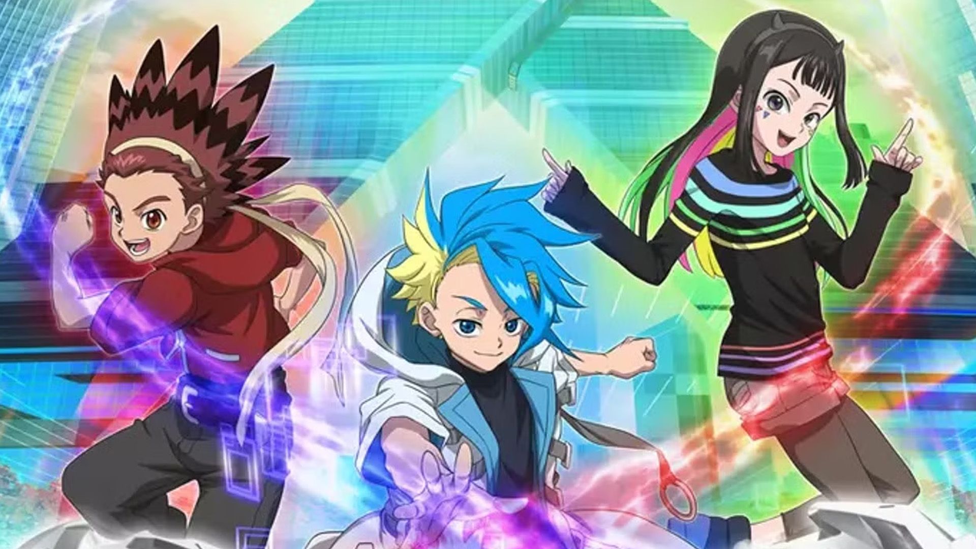 Robin Kazami, Jaxon Cross, and Multi Nana-iro from Beyblade X.