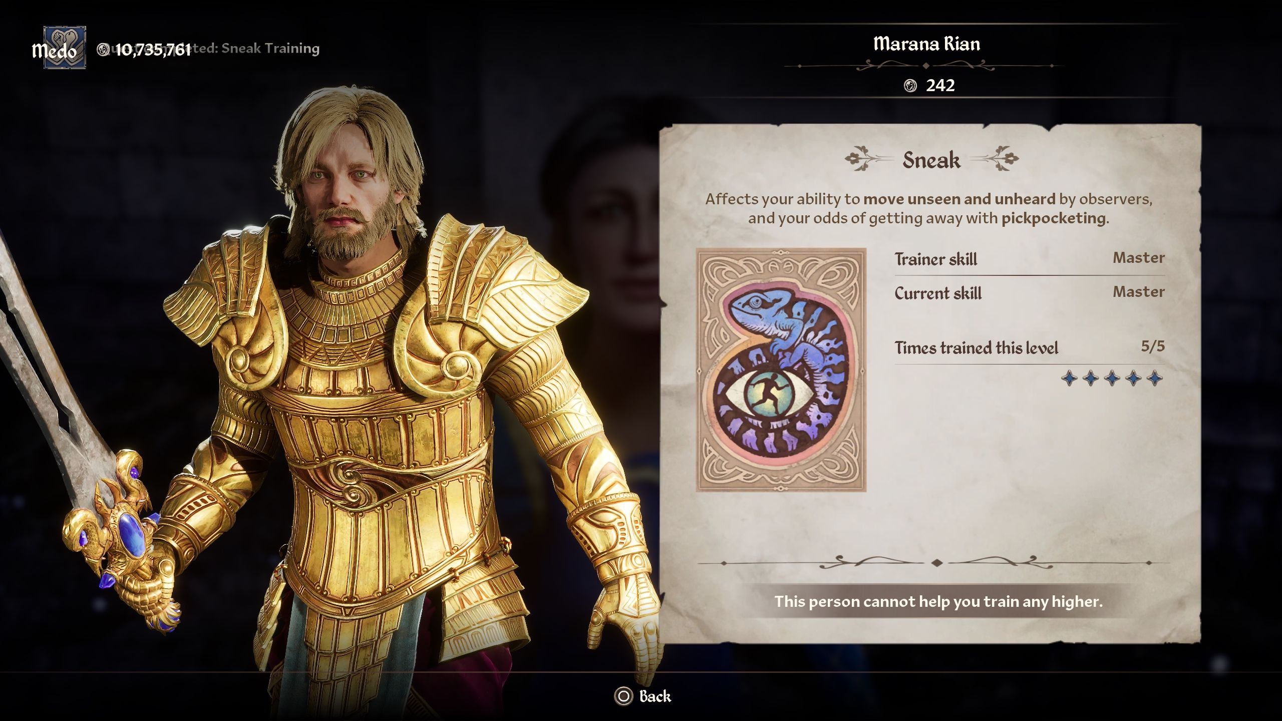 Sneak training menu - Oblivion Remastered