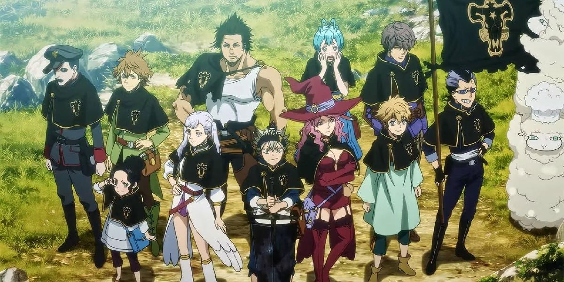 The main characters in Black Clover standing together.
