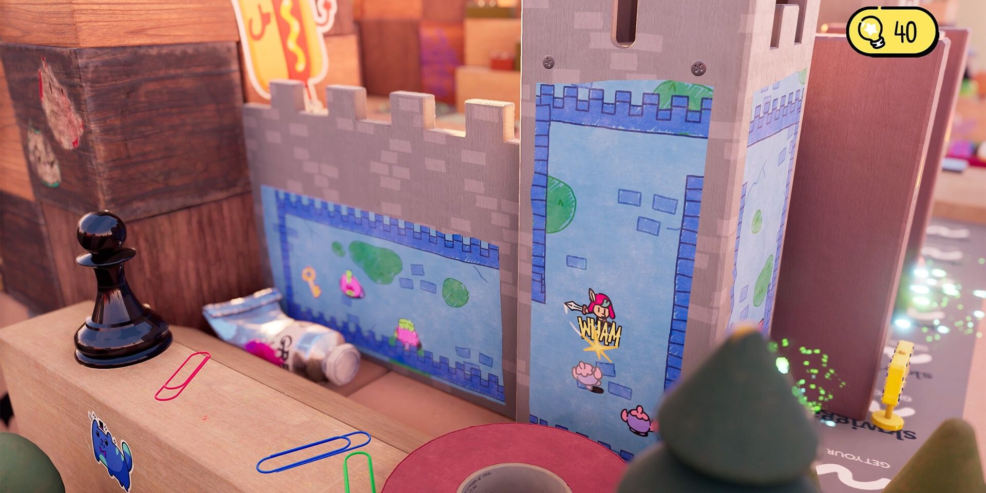 The Plucky Squire: A 2D level displayed along a 3D environment.