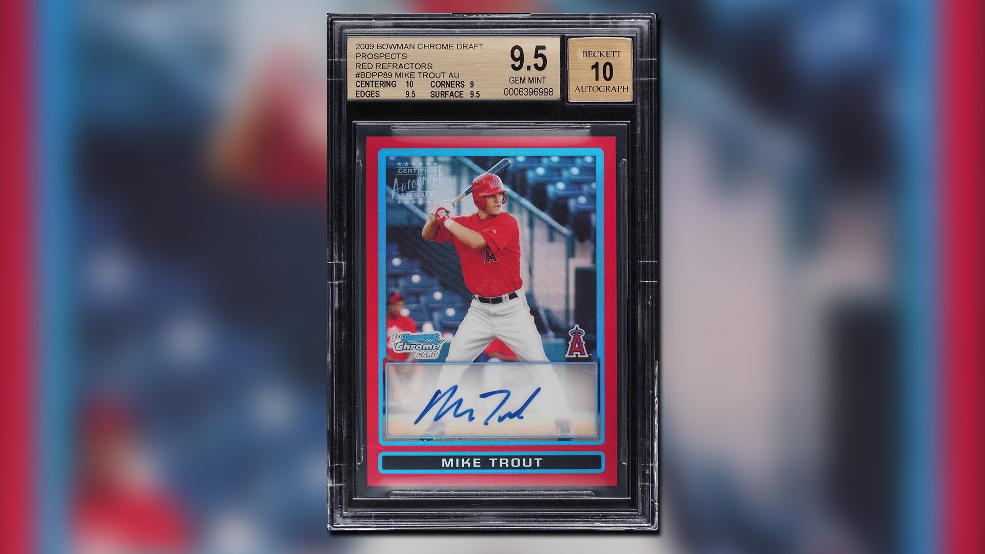 2009 Bowman Chrome Red Refractor Mike Trout Rookie Auto Card.
