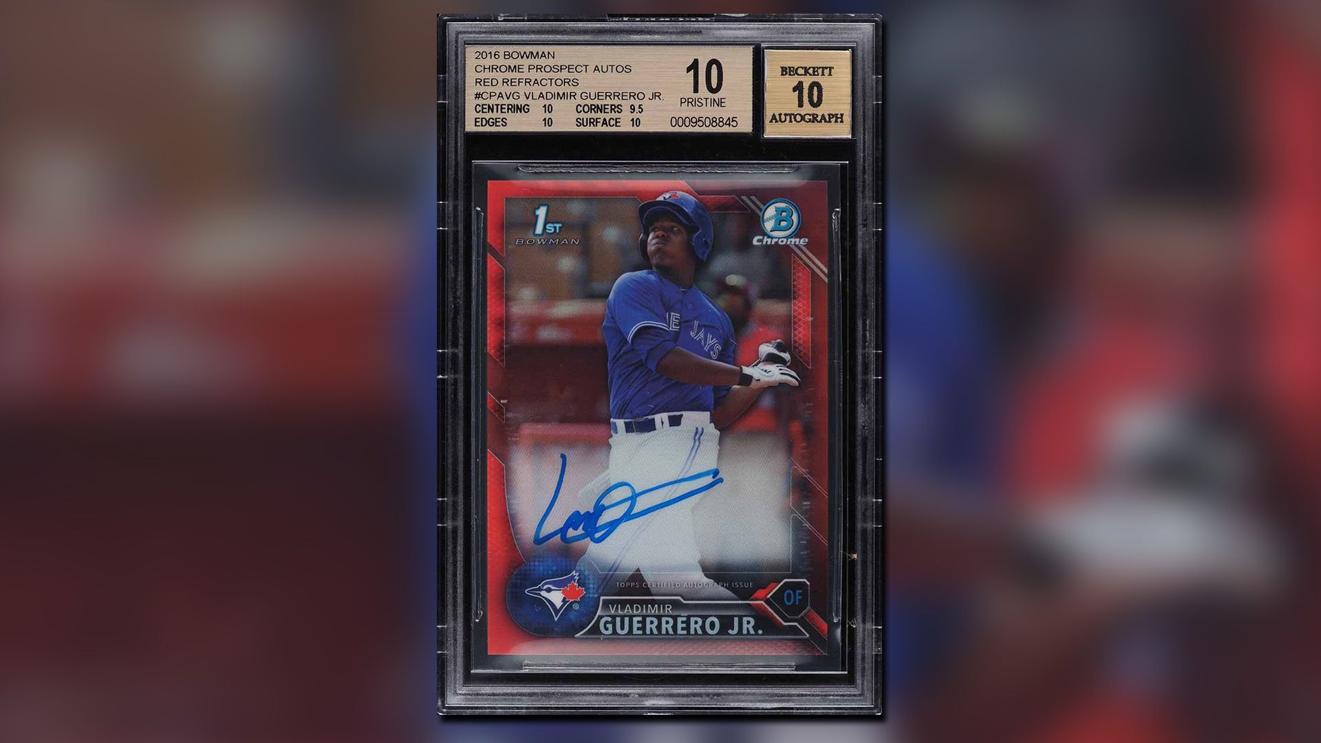 2016 Bowman Chrome Red Refractor Vladimir Guerrero Jr. Rookie Auto Card.