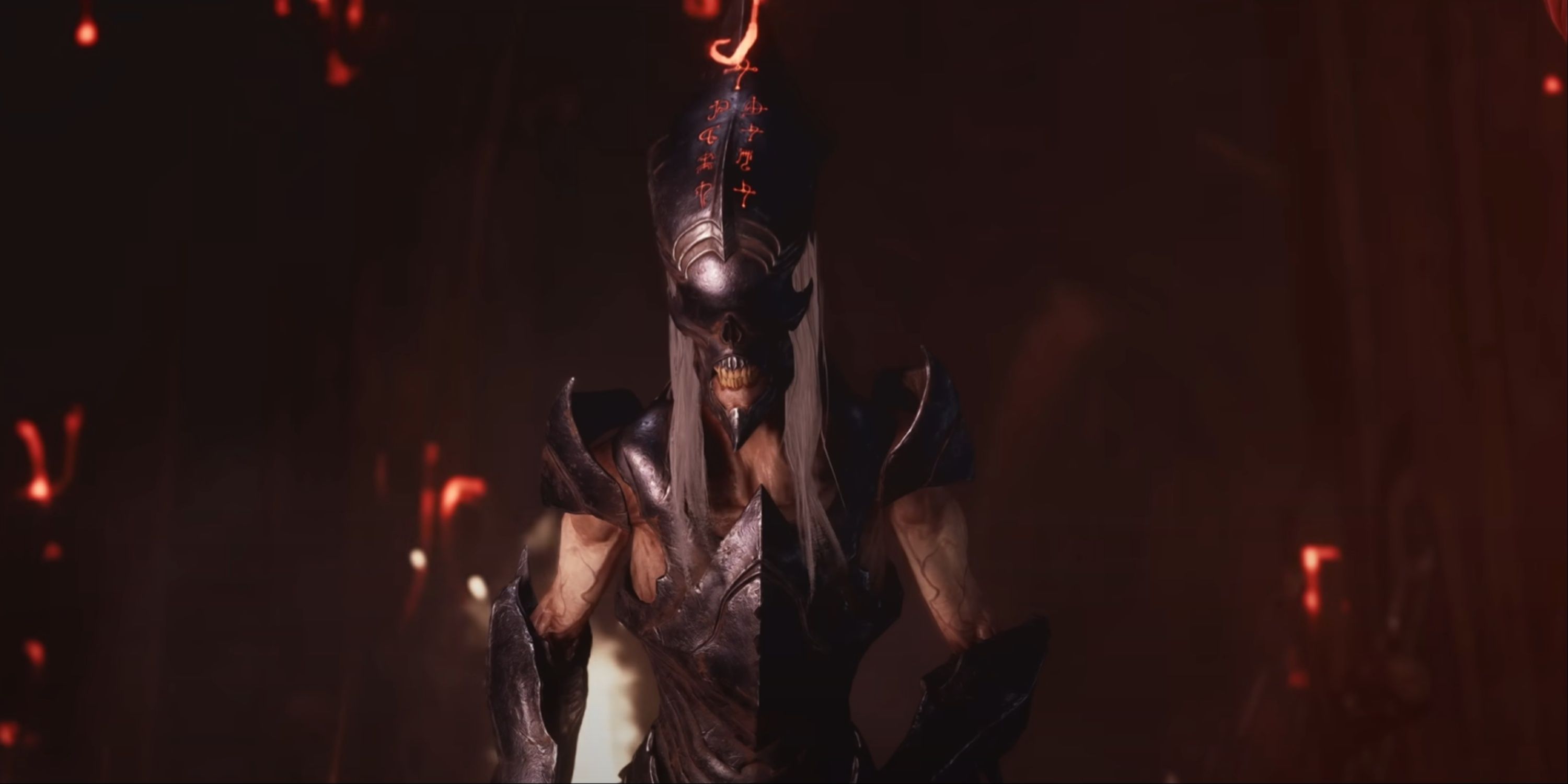 A close-up of the Hell Priest in Doom The Dark Ages.