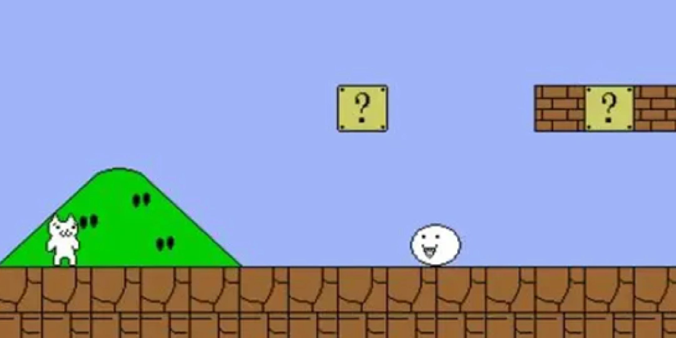 A feline creature navigates a Mario-like level in Shobon No Action.
