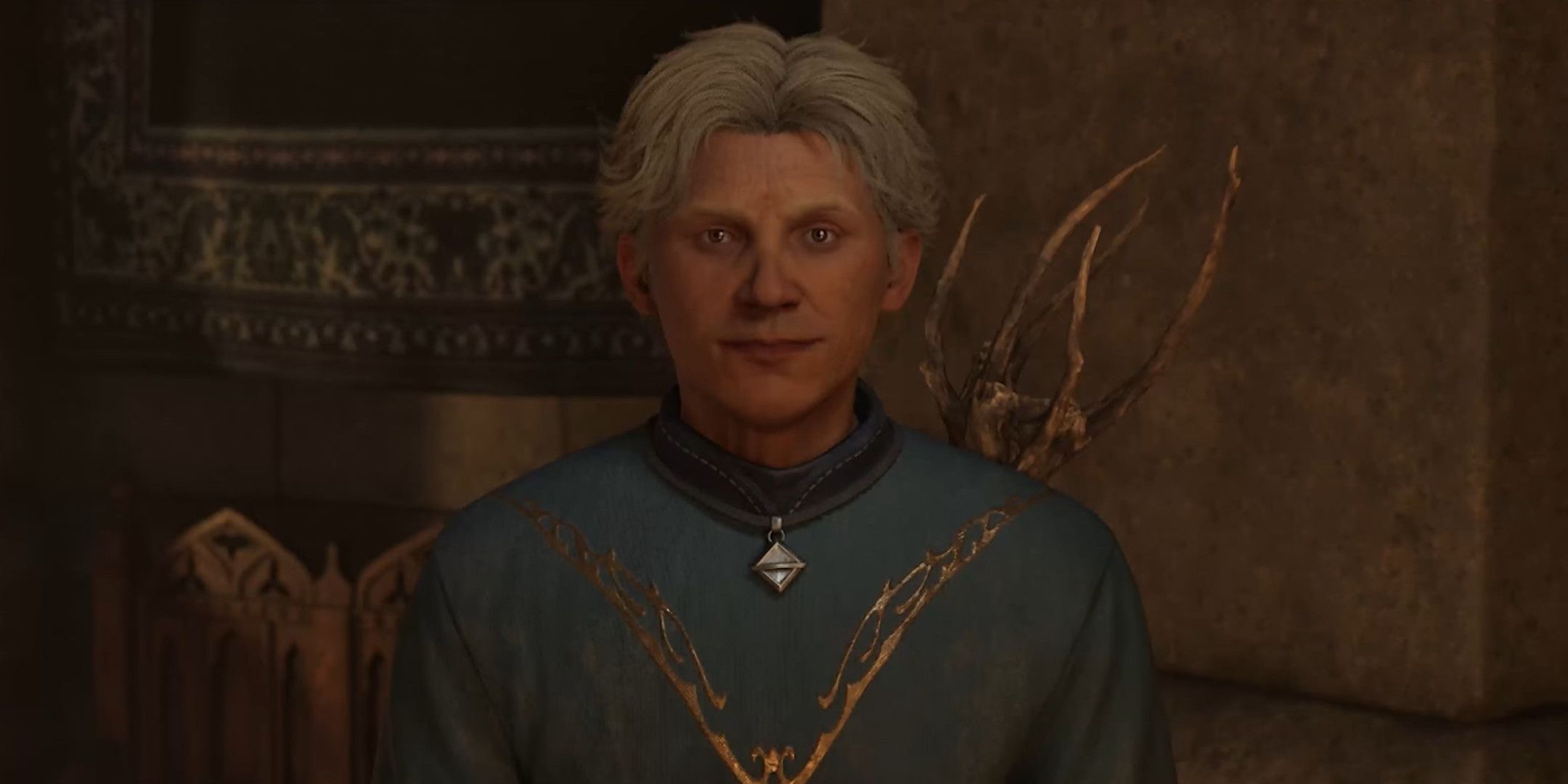 A man in a blue robe in the Mages Guild