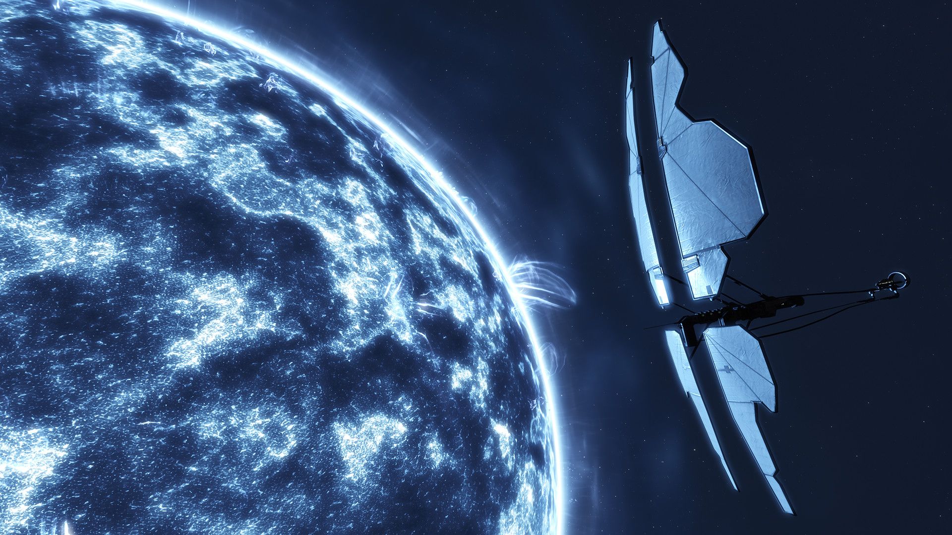 A planet and a satalite in Eve Online.