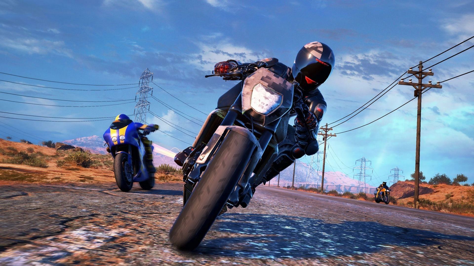 Two motorcycle riders in a heated race in Moto Racing 4.