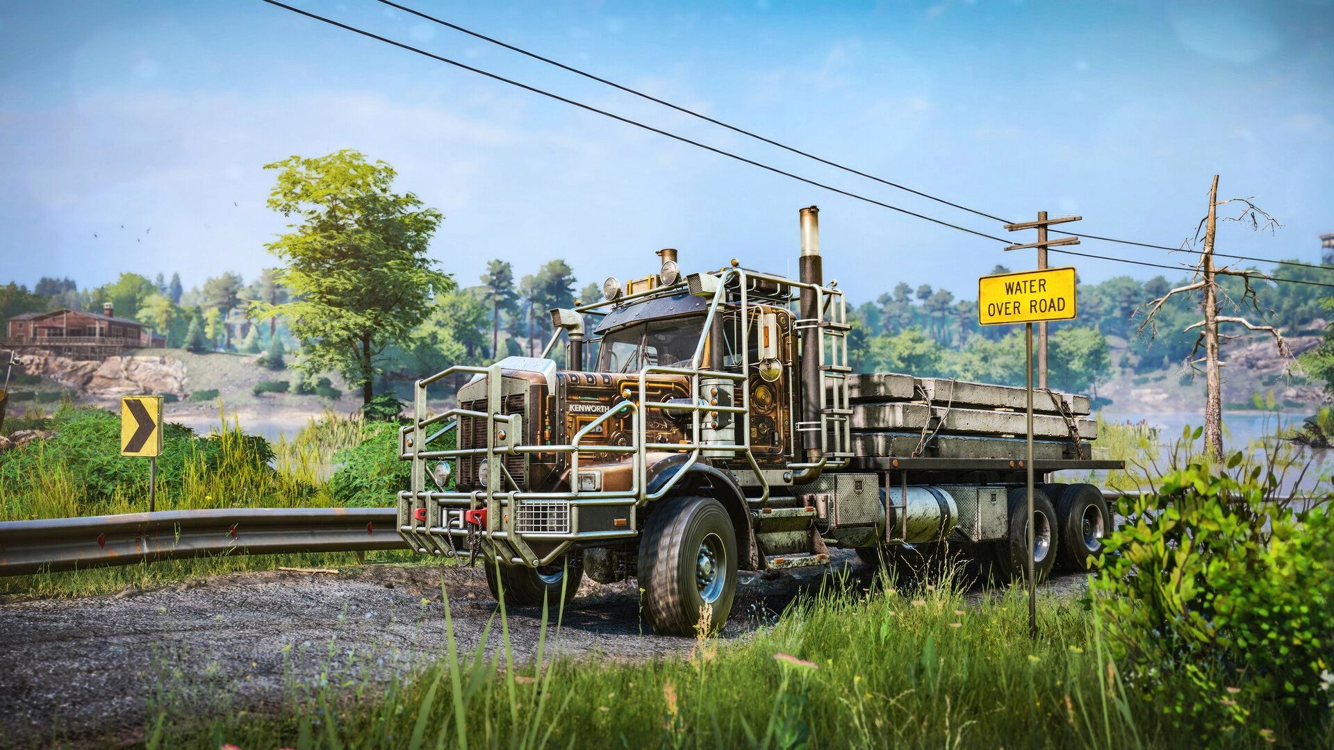 A truck on a road in SnowRunner.