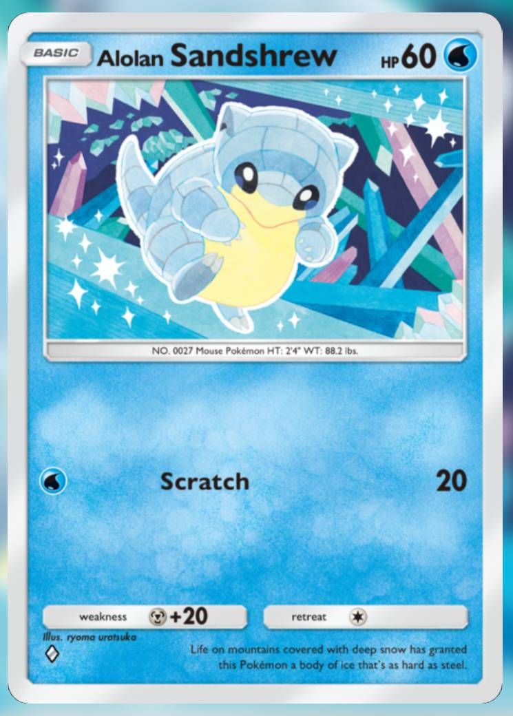 The Alolan Sandshrew card, from Celestial Guardians in Pokemon TCG Pocket.