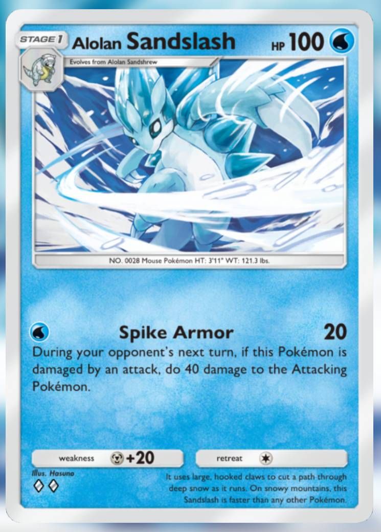 The Alolan Sandslash card, from Celestial Guardians in Pokemon TCG Pocket.