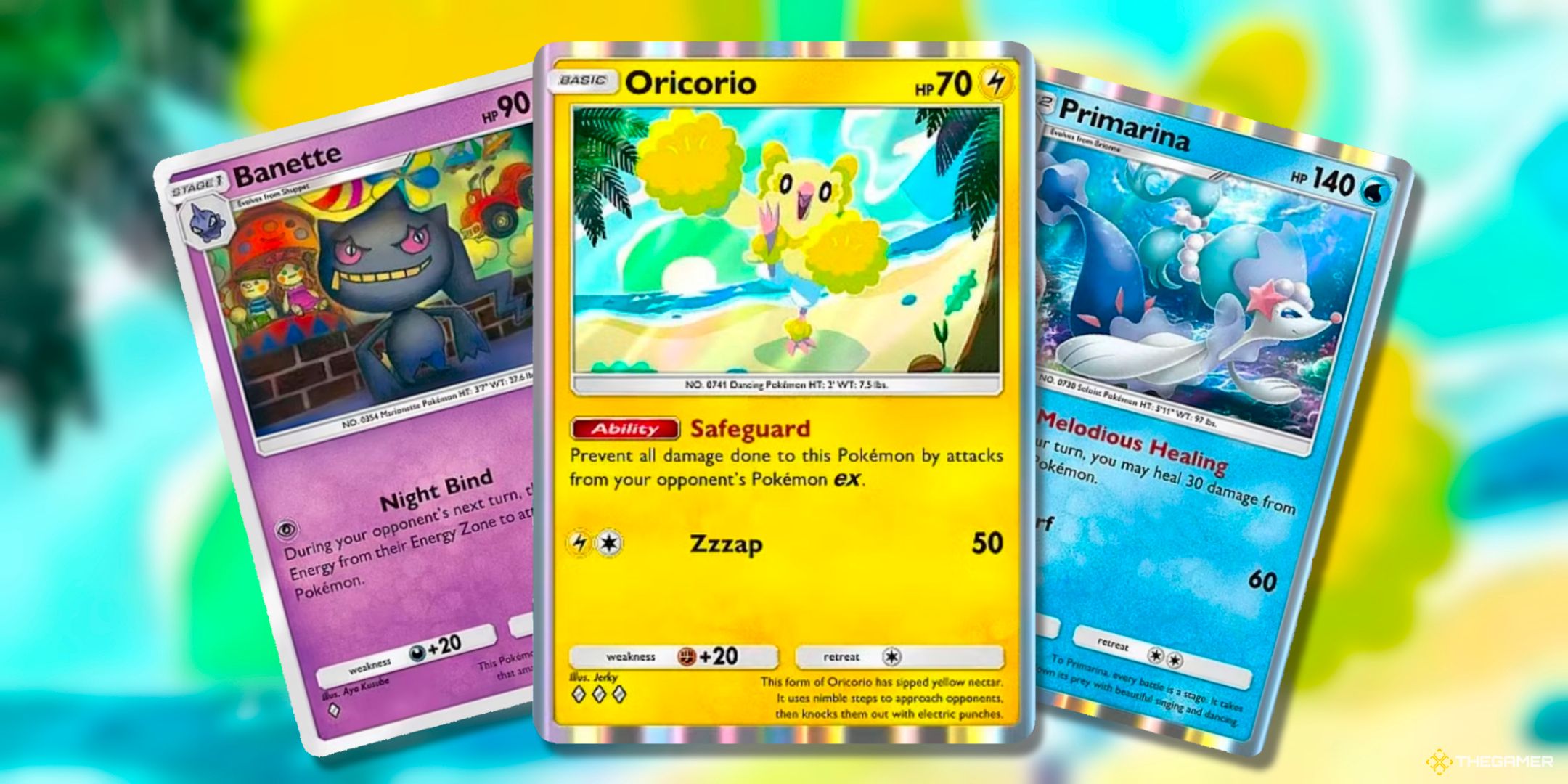Pokémon TCG pocket expansion from heavenly patrons (075), and Corio (066), and Primarina (048).