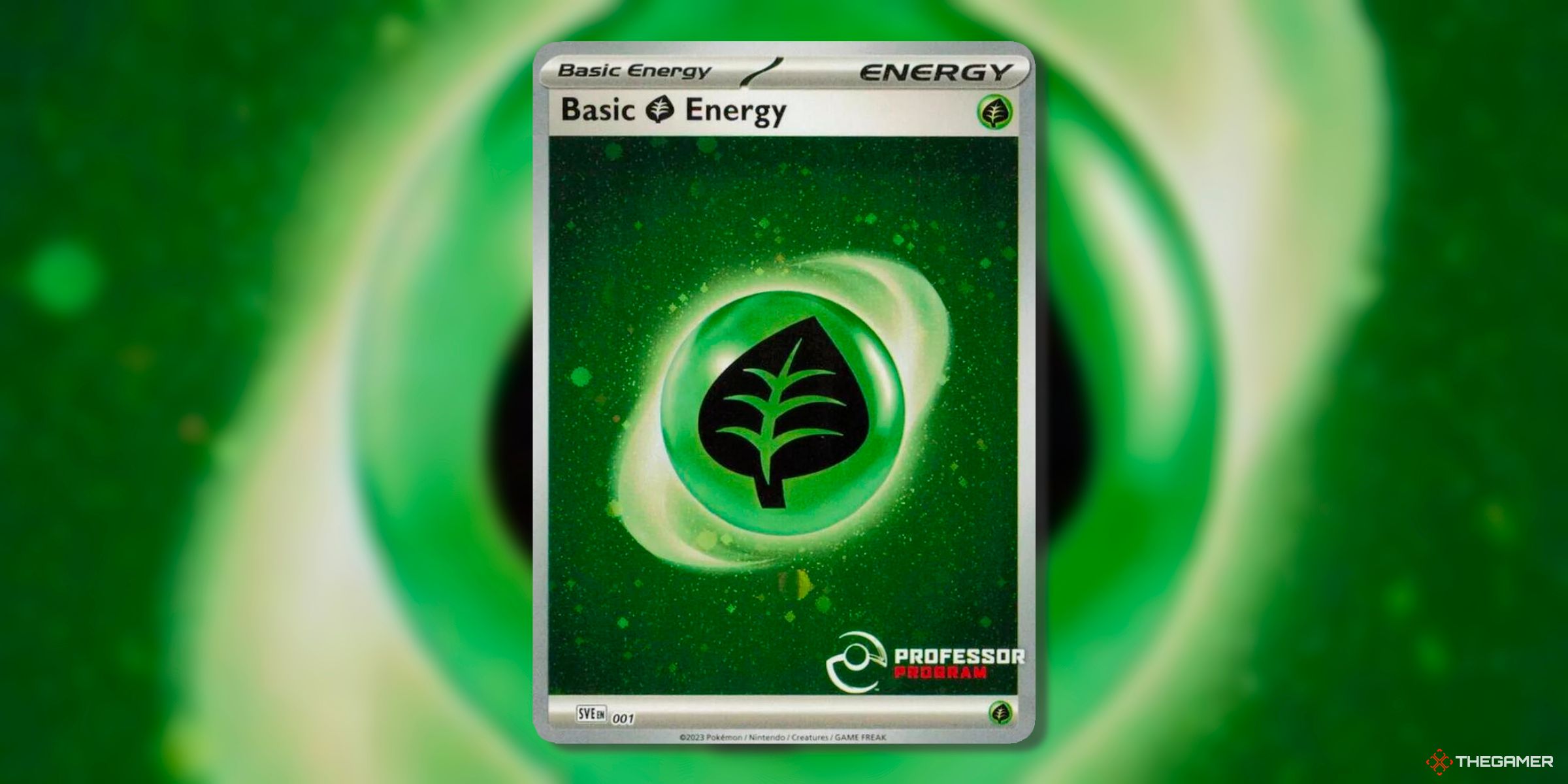 Basic grass energy (Professor Program Promo, 1) Pokémon TCG's red color and violet card card.