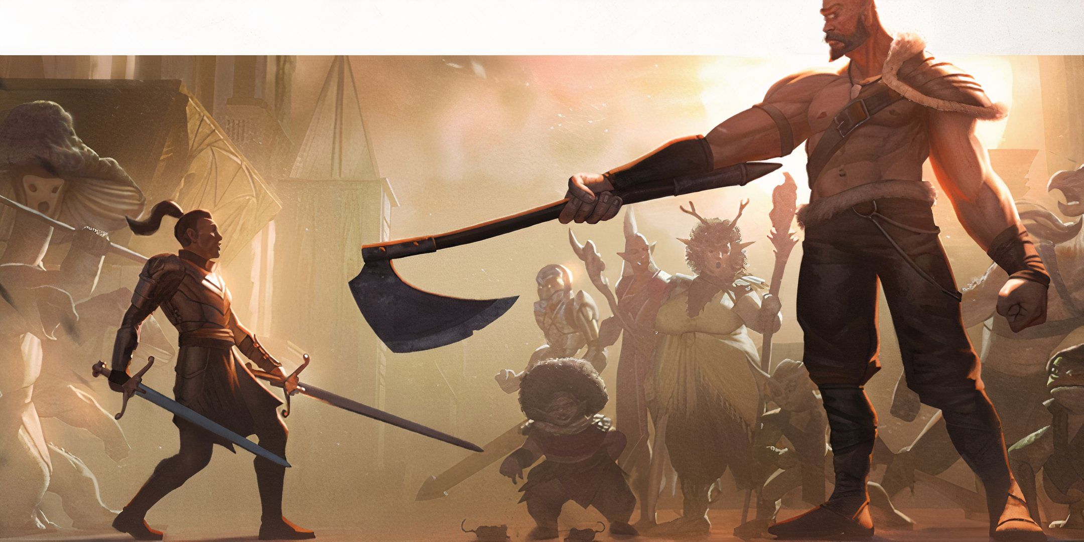 A standoff between a player character and a giant NPC in daggerheart. 