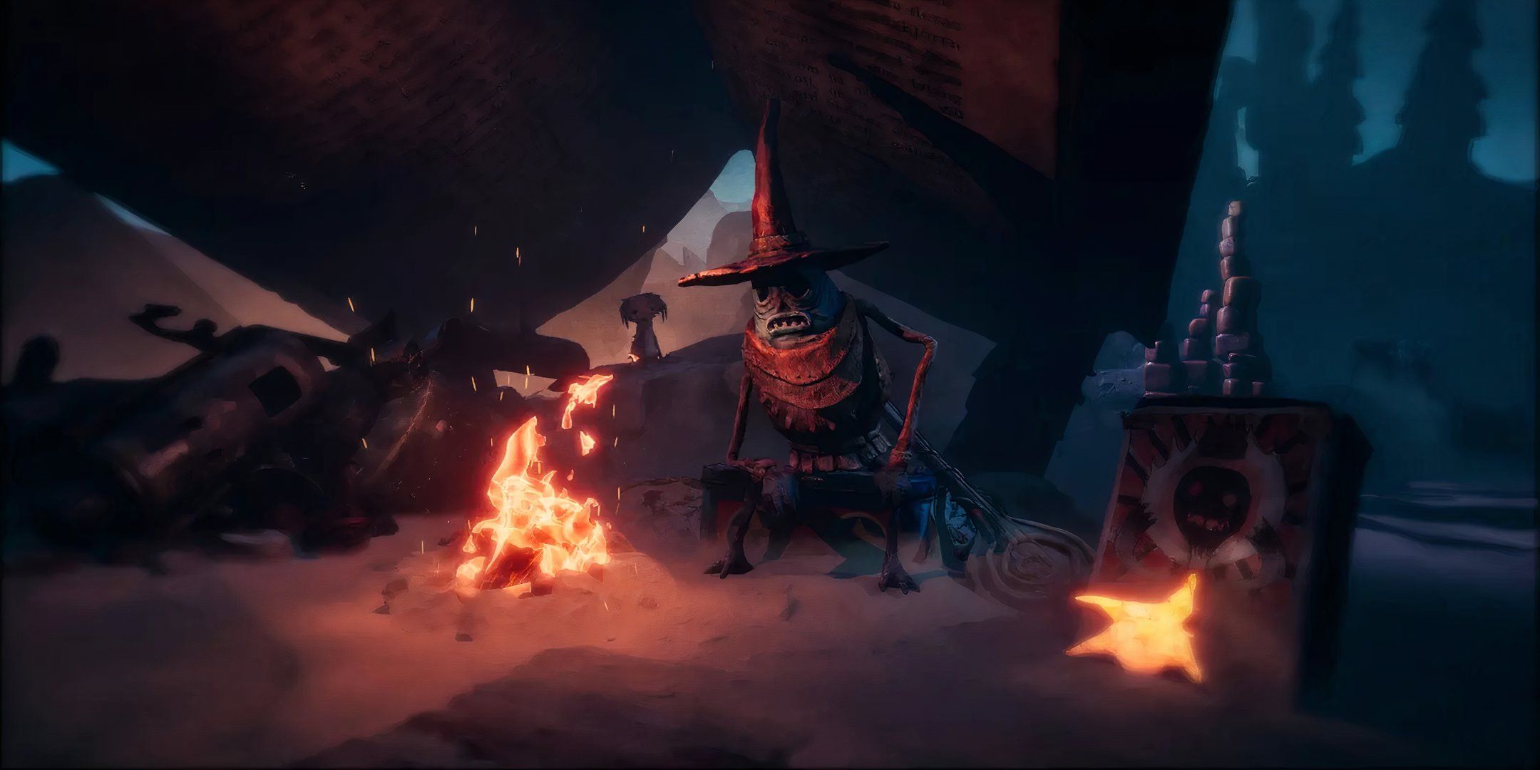 Civil Fisher sitting near a campfire in a midnight walk.