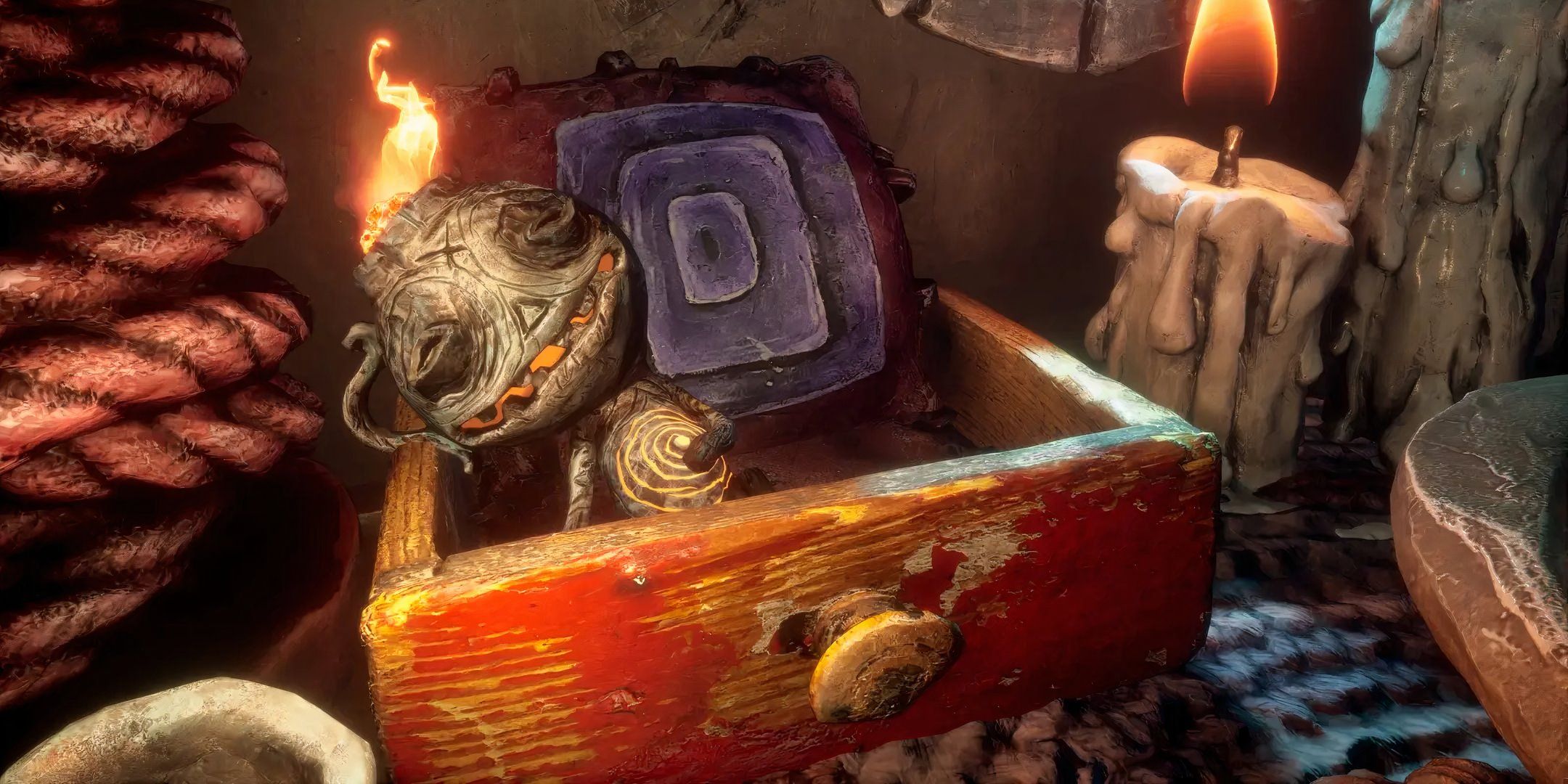 In the midnight walk, the pot is lying in a box.