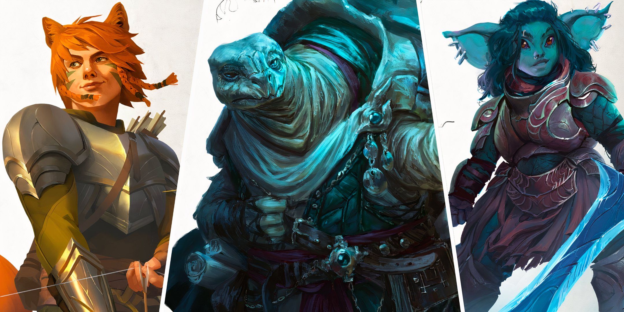 A Katari, Galapa and Goblin side by side in a collage from the TTRPG Daggerheart.