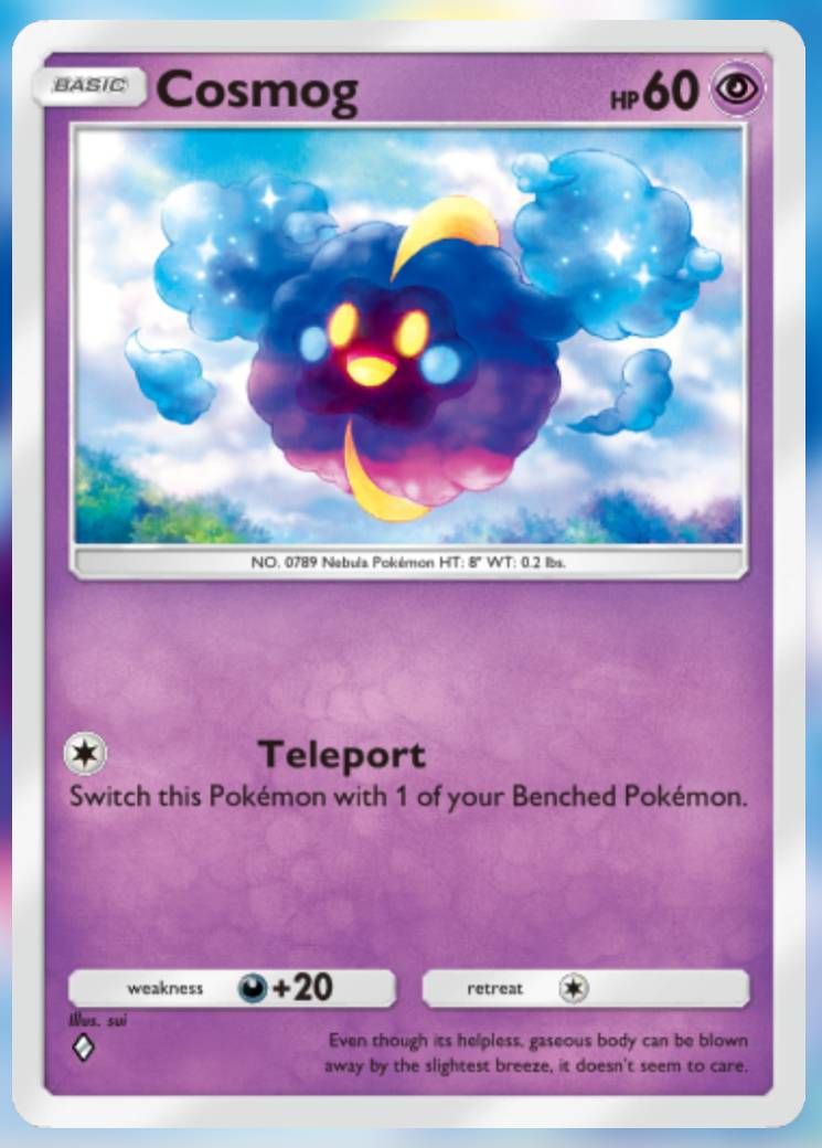 کارت Cosmog ، از نگهبانان آسمانی در جیب Pokemon TCG.