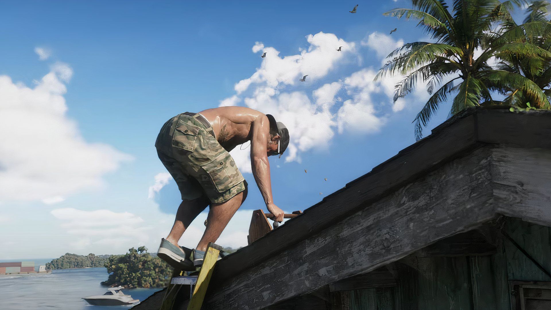 جیسون در پشت بام یک خانه در GTA 6.