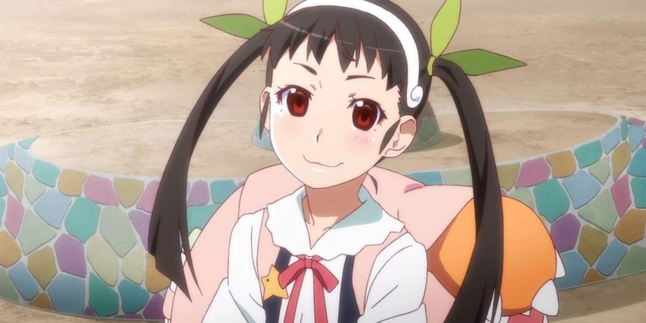Hiccups smiling in Bakemonovatari.