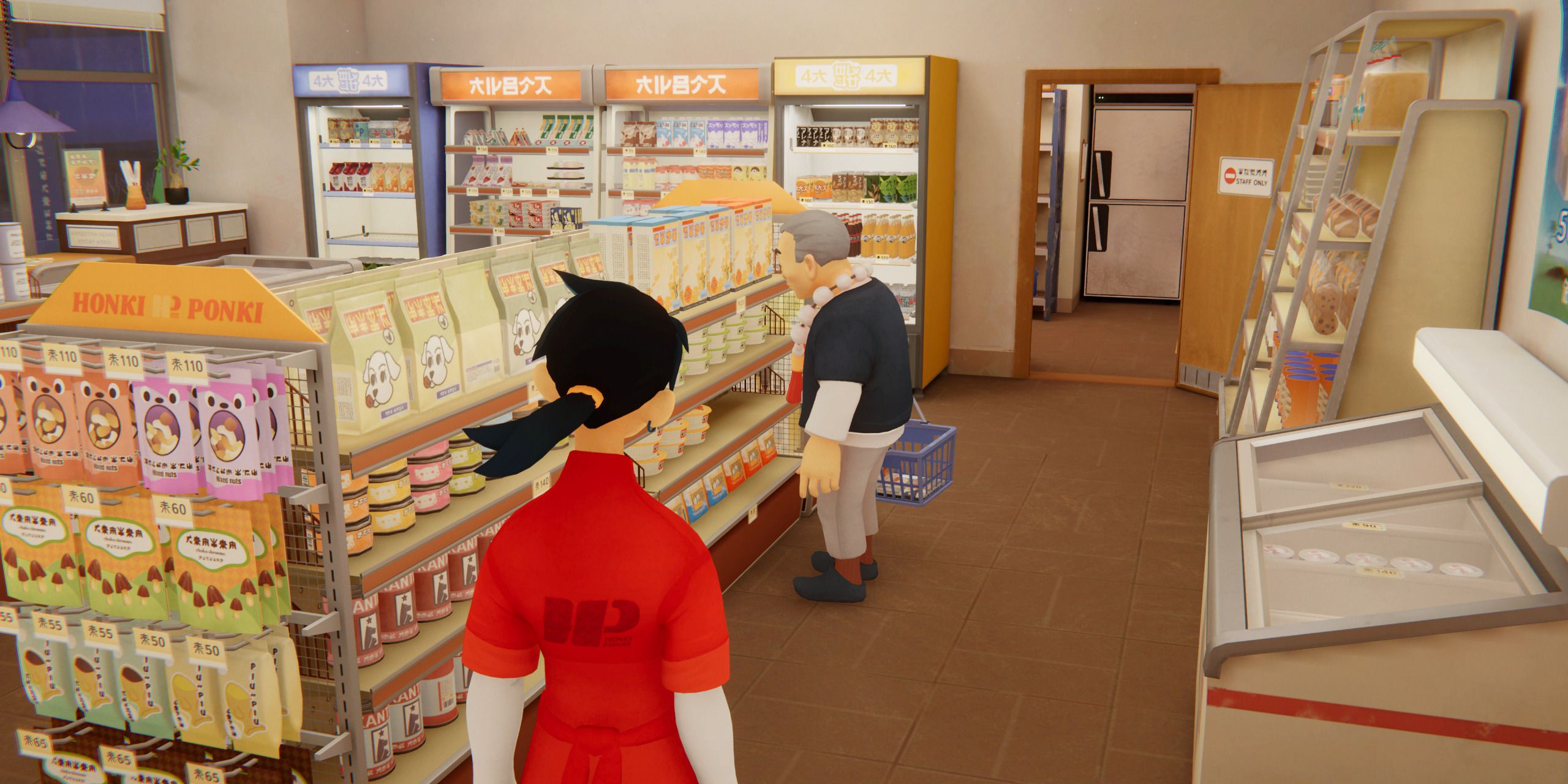 Makoto looking at Chief in the aisle.