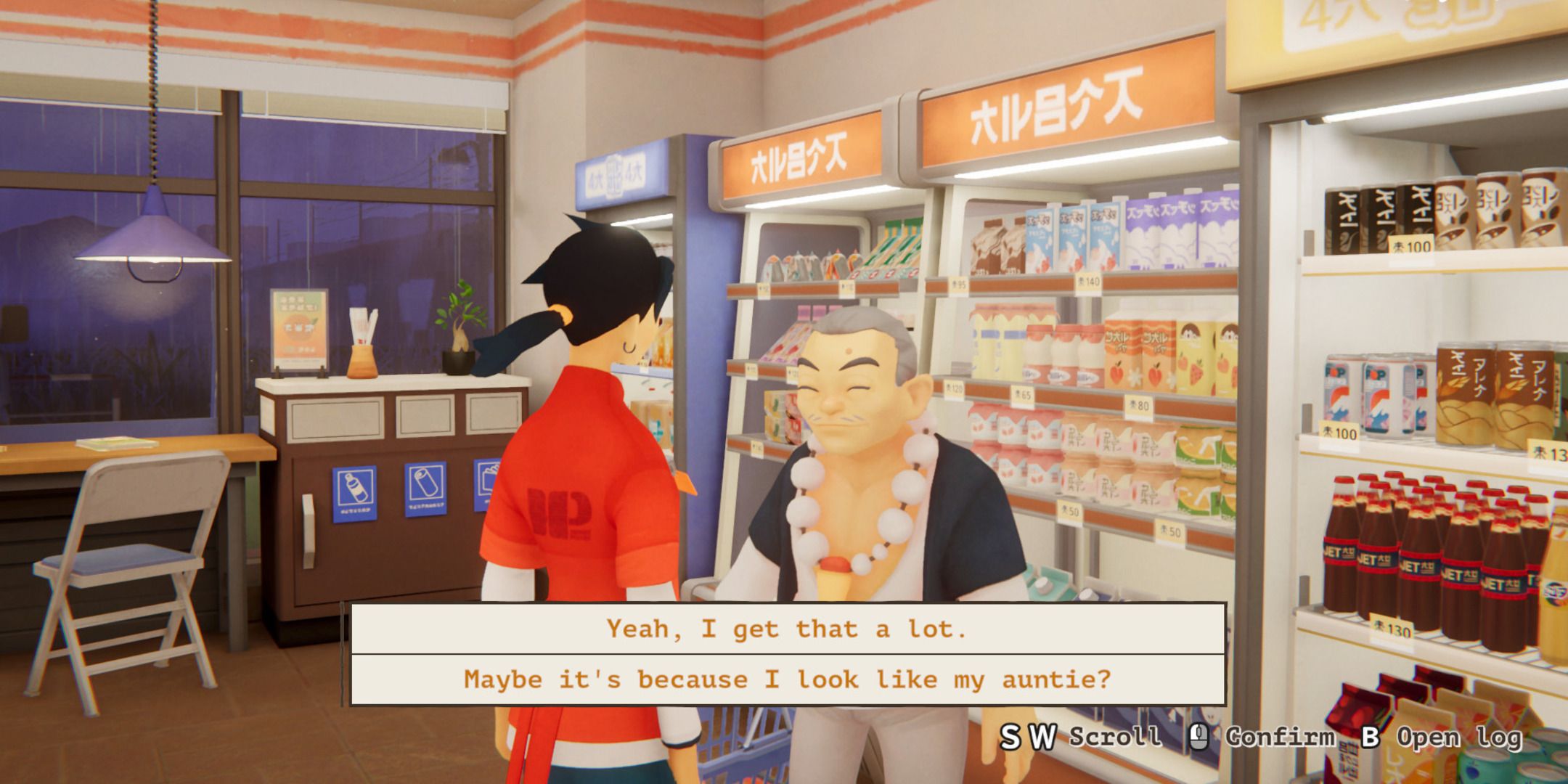 Makoto speaking to Chief in the store.