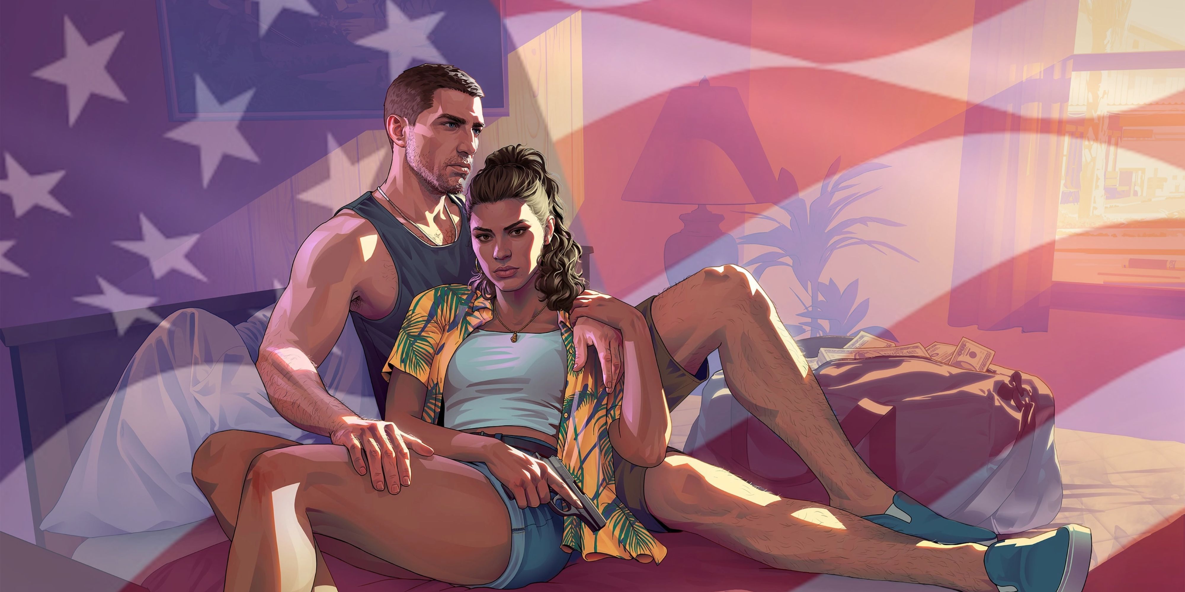 Jason and Lucia from GTA 6 on US flag