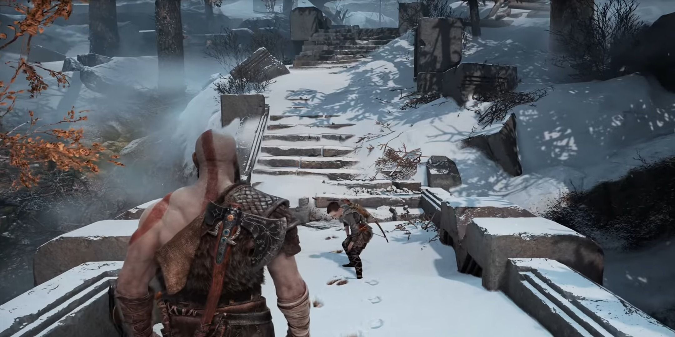 Kratos and Atreus on a hunt in God of War (2018).