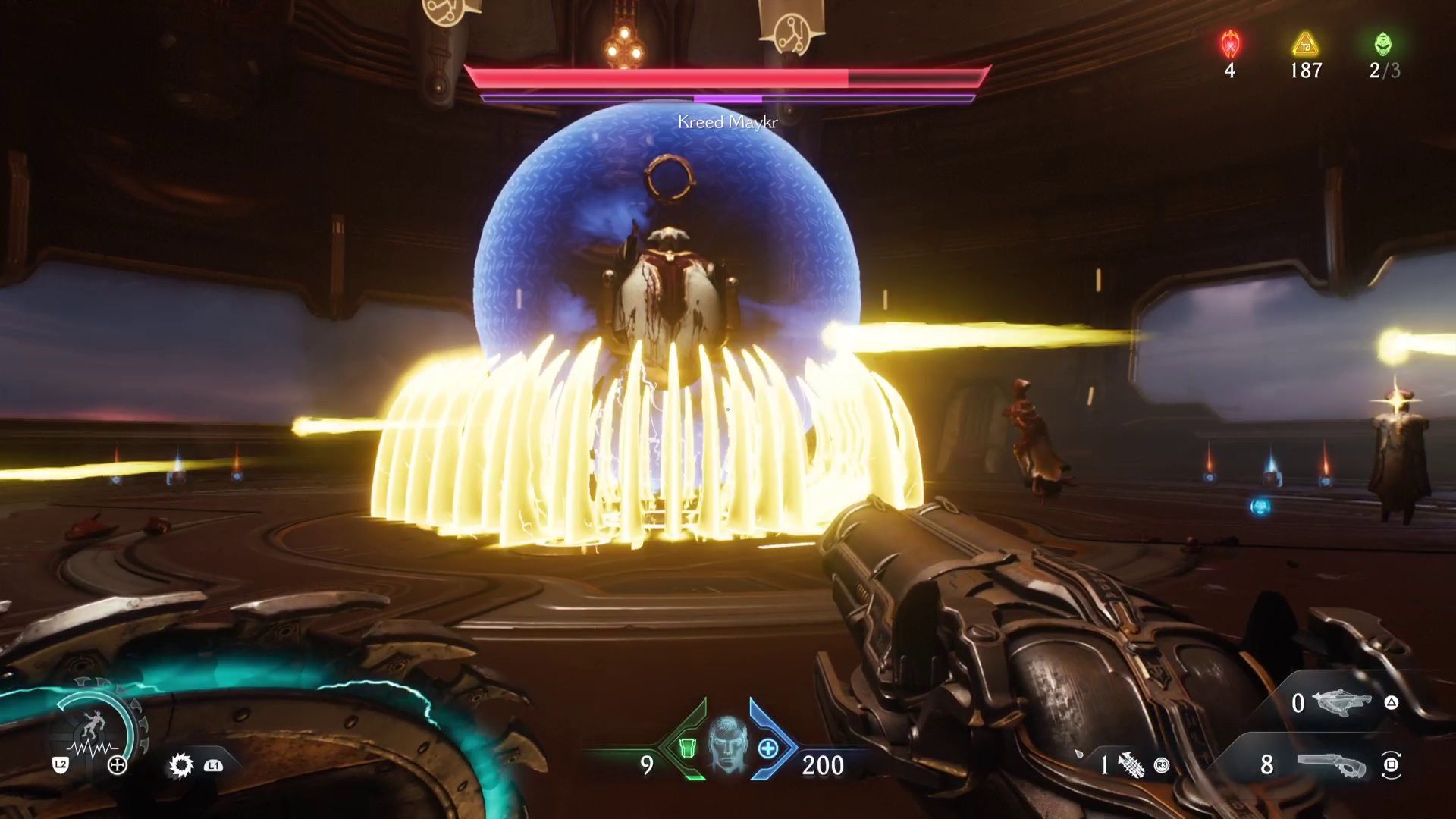 Crediter fired yellow spikes on the player, while stored by a shield in torment: Dark period.