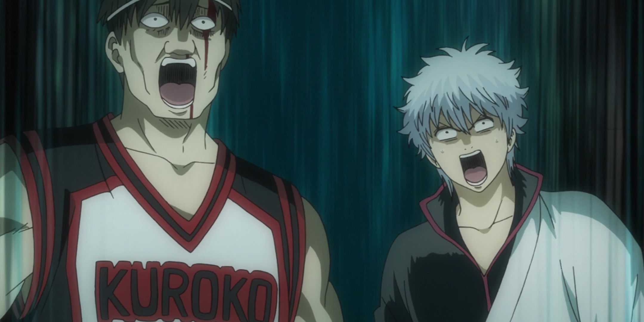 Gintoki و عضو تیم بسکتبال Kurokono فریاد می زنند.