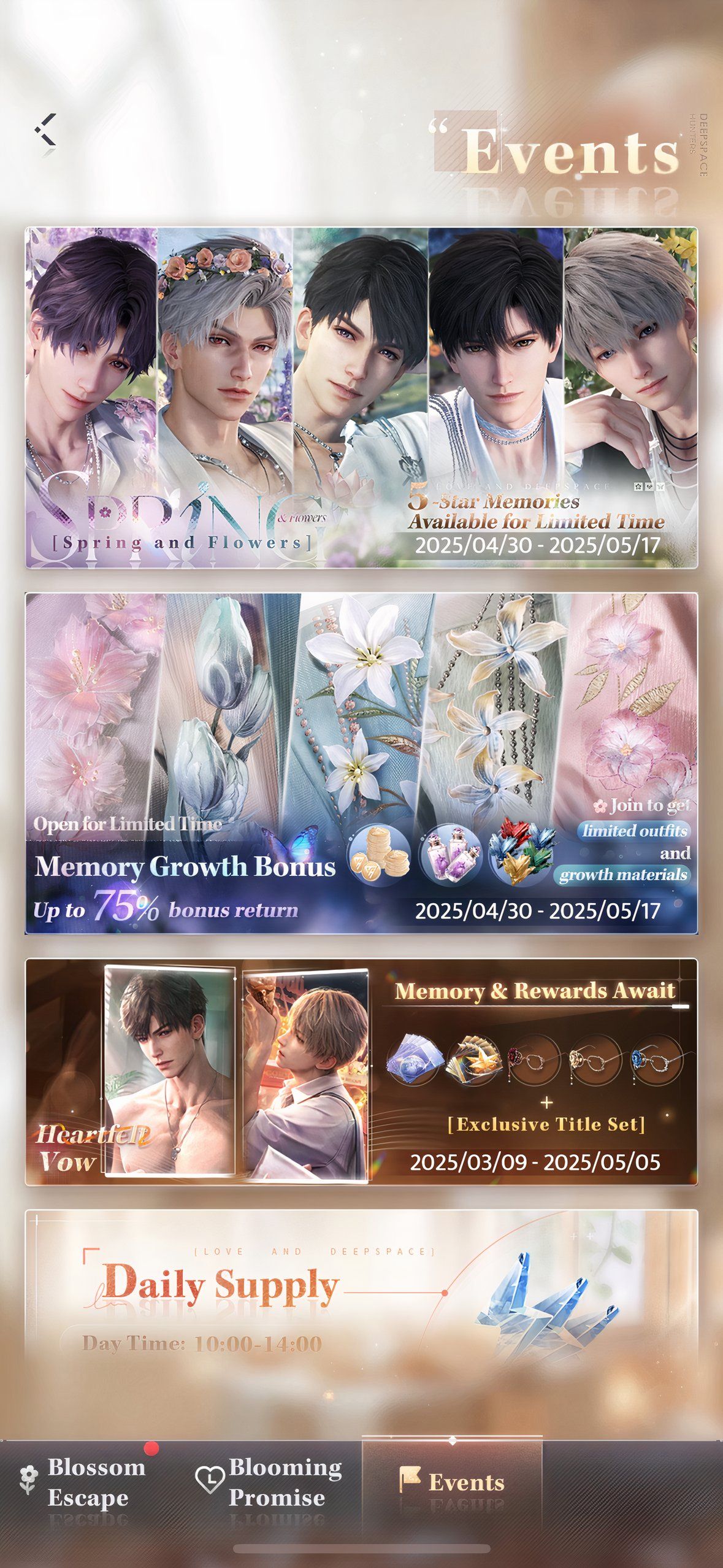 Love And Deepspace: A few events running alongside Spring and Flowers.