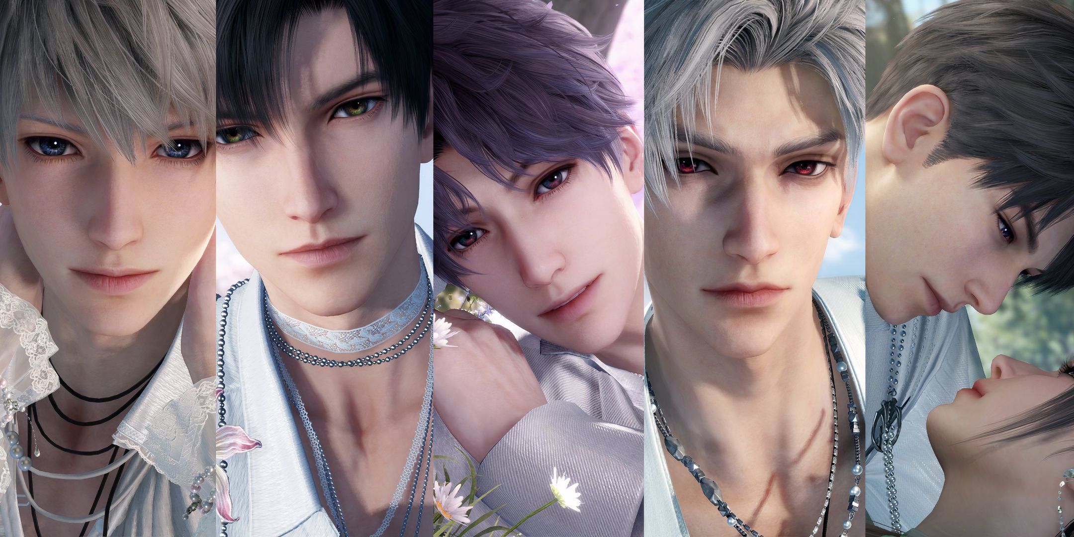 Love And Deepspace: The five Love Interests all look at the viewer.