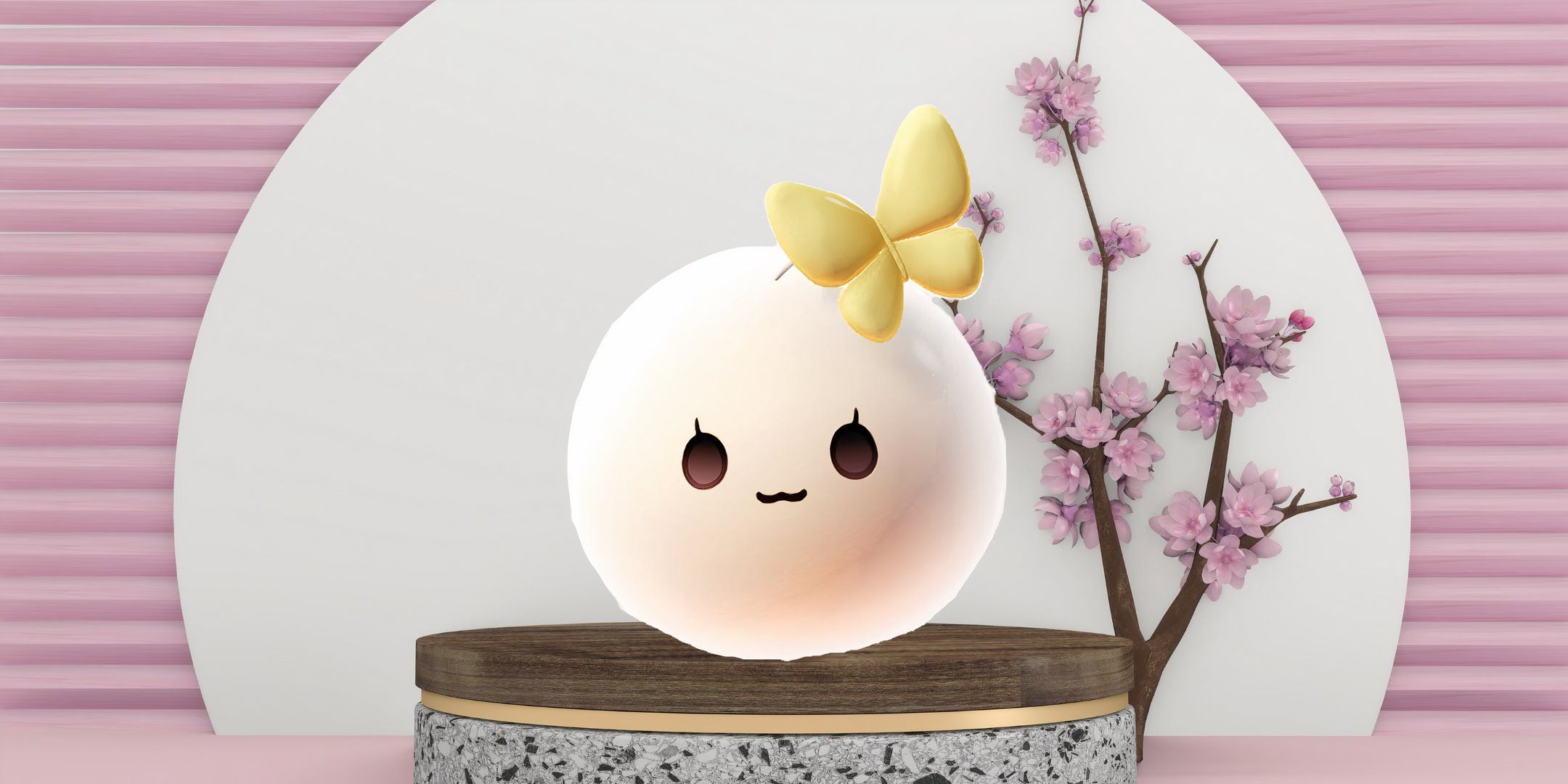 Love And Deepspace: The Player Blobbu sits on top of a granite pedastal.