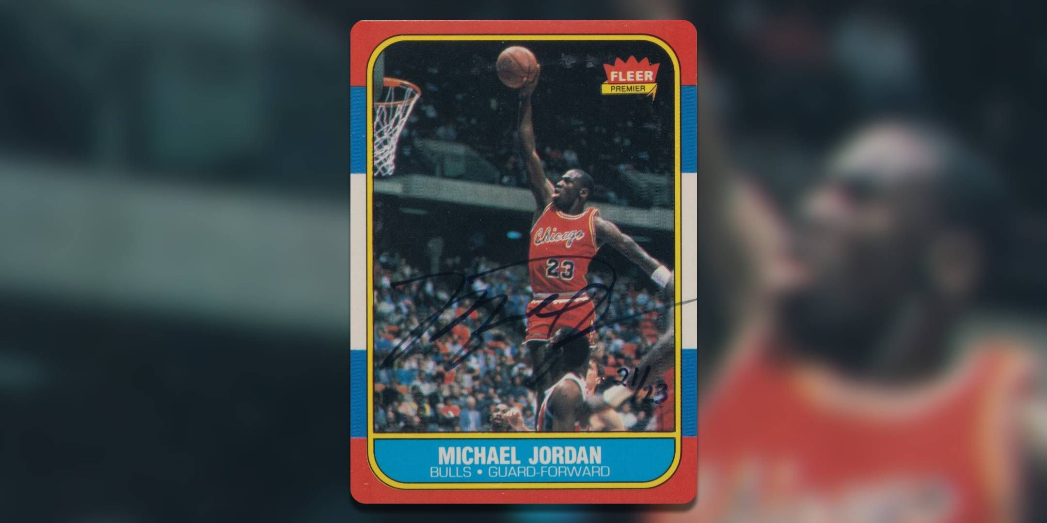 Michael Jordan scored a Slim Dunk on the signed basketball card.