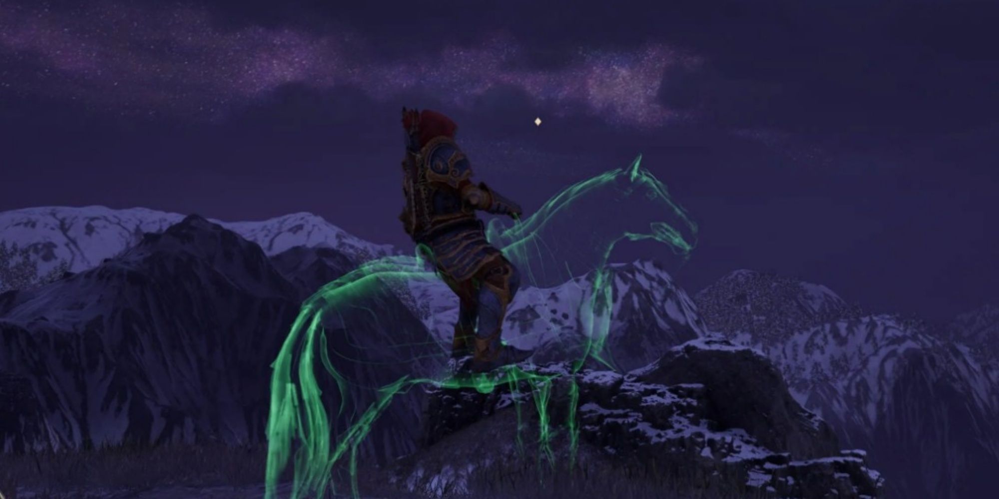 The Hero of Kvatch on a ghost horse in Oblivion Remastered.