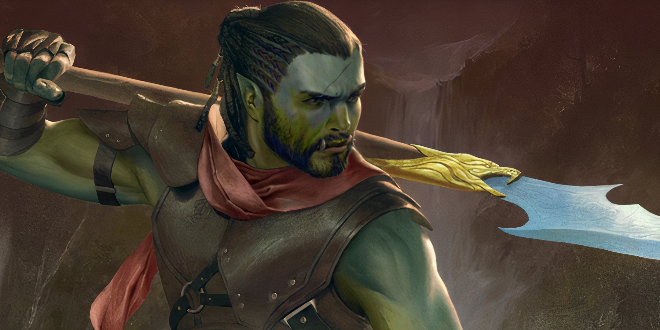 A Call of the Brave Warrior Orc wielding a weapon in Daggerheart. 