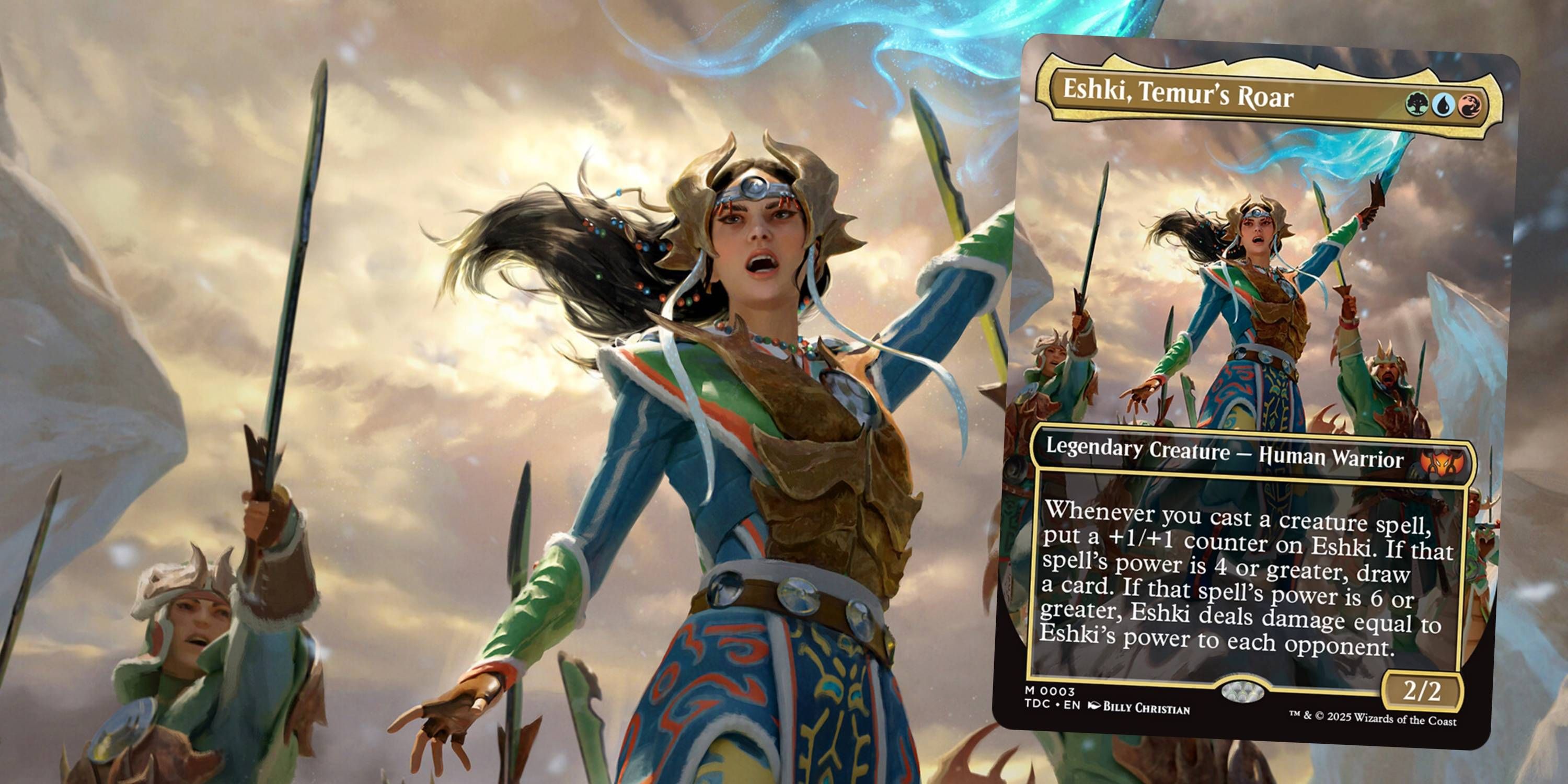 MTG Eshki, Temur's Roar art with the card in front of it.