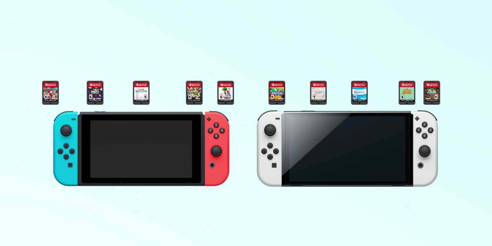 Two Nintendo Switches with game cards.