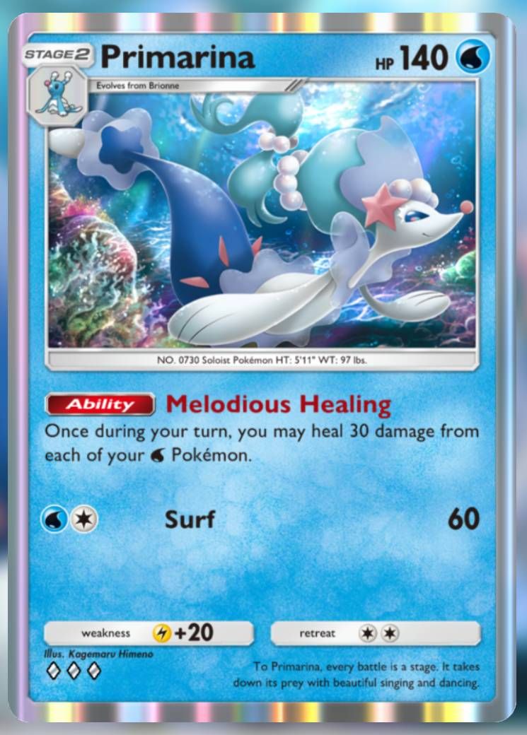 The Primarina card, from Celestial Guardians in Pokemon TCG Pocket.