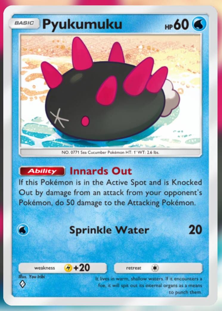 The Pyukumuku card, from Celestial Guardians in Pokemon TCG Pocket.